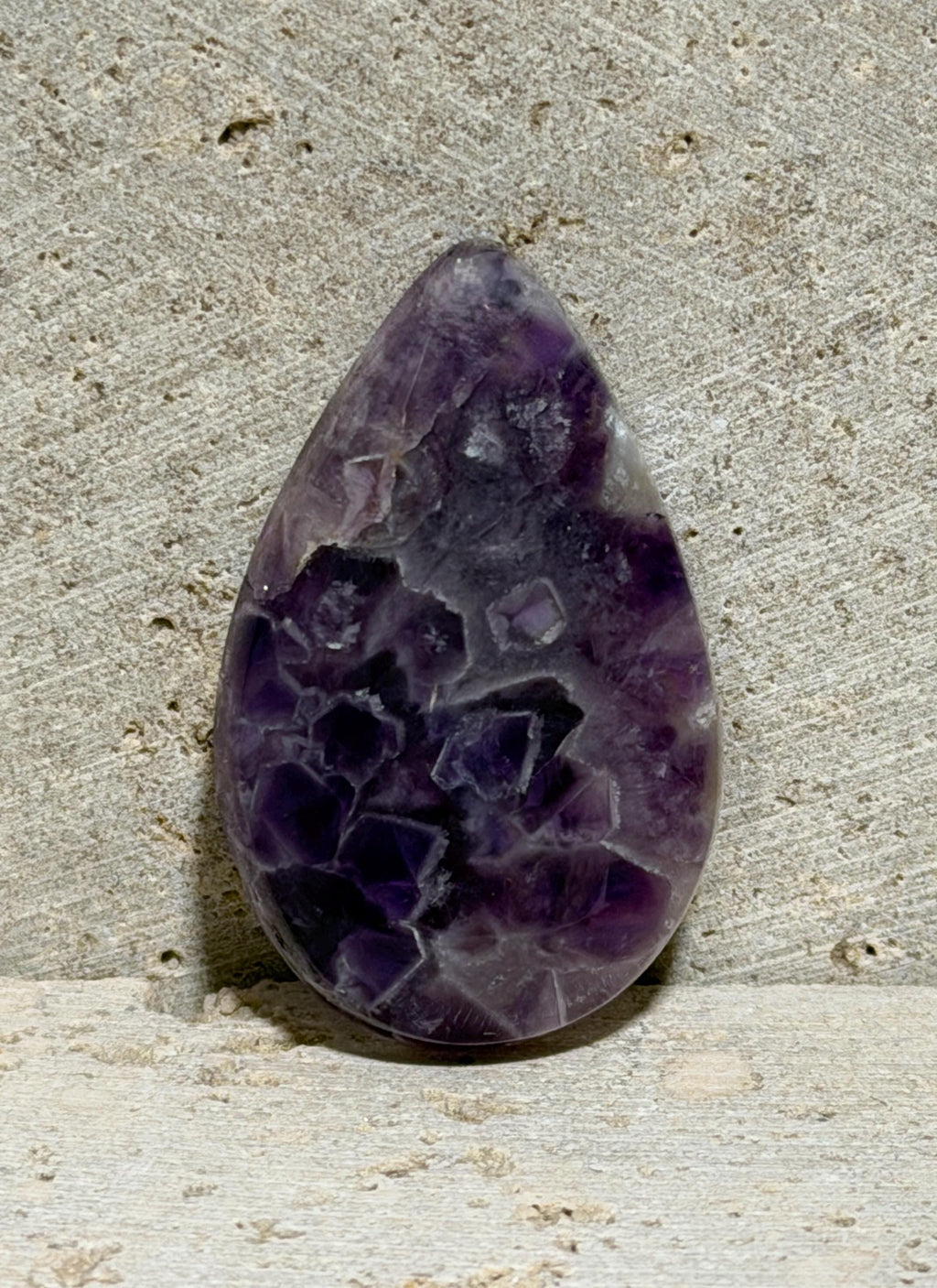 Mosaic Amethyst Cabochon, Natural Purple Amethyst, Geometric Crystal Formation, Pear Shape, Collector Gemstone