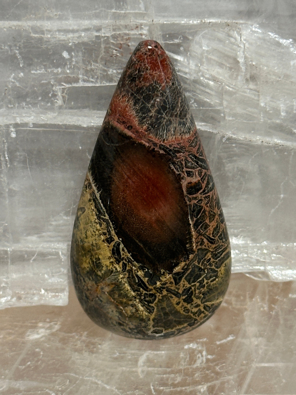 Galaxy-Orbicular Rhyolite-Large Eye Teardrop Cabochon