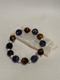 Unique Gemstone Stretch Bracelet, Sodalite and Yellow Tiger Eye with Sterling-plated accents, energy healing