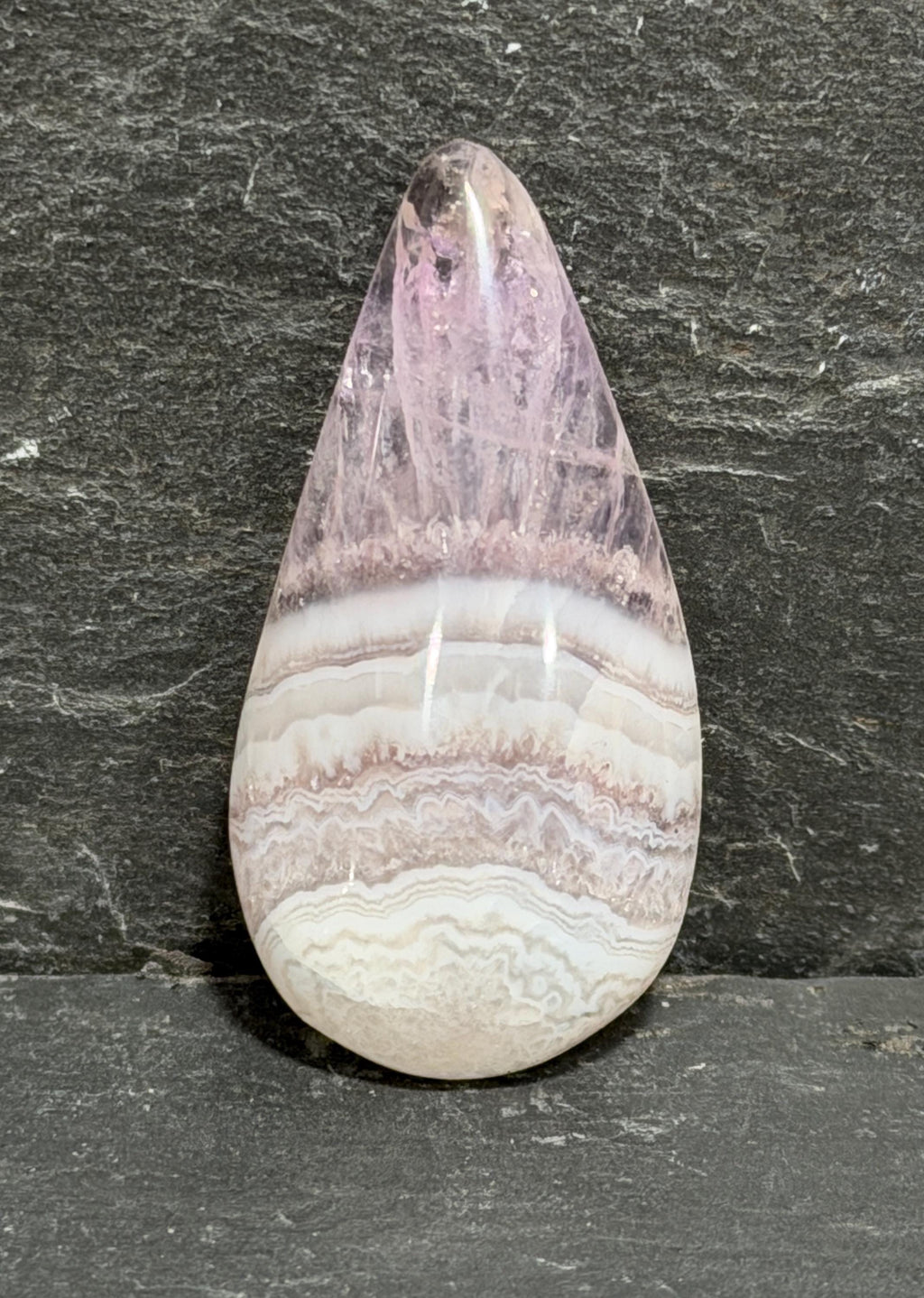 Sowbelly Agate Cabochon, Lavender Pink and White Lace Agate, Freeform Teardrop, Collector Gemstone