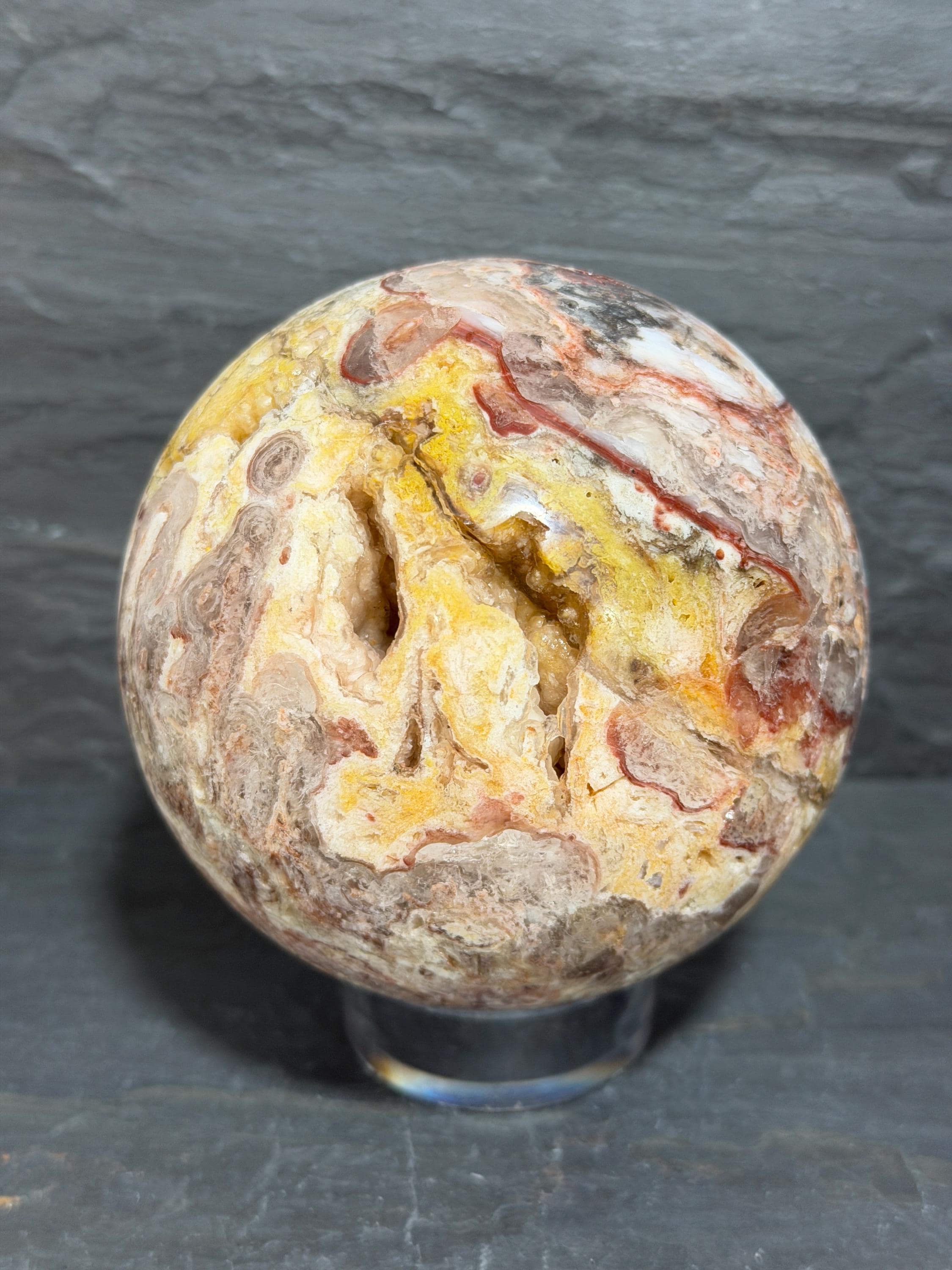Utah Wildfire Bubble Hyalite Sphere, Druzy Agate, Rare Utah Gemstone, 3.79 Inch Crystal Sphere, Large Collector Specimen
