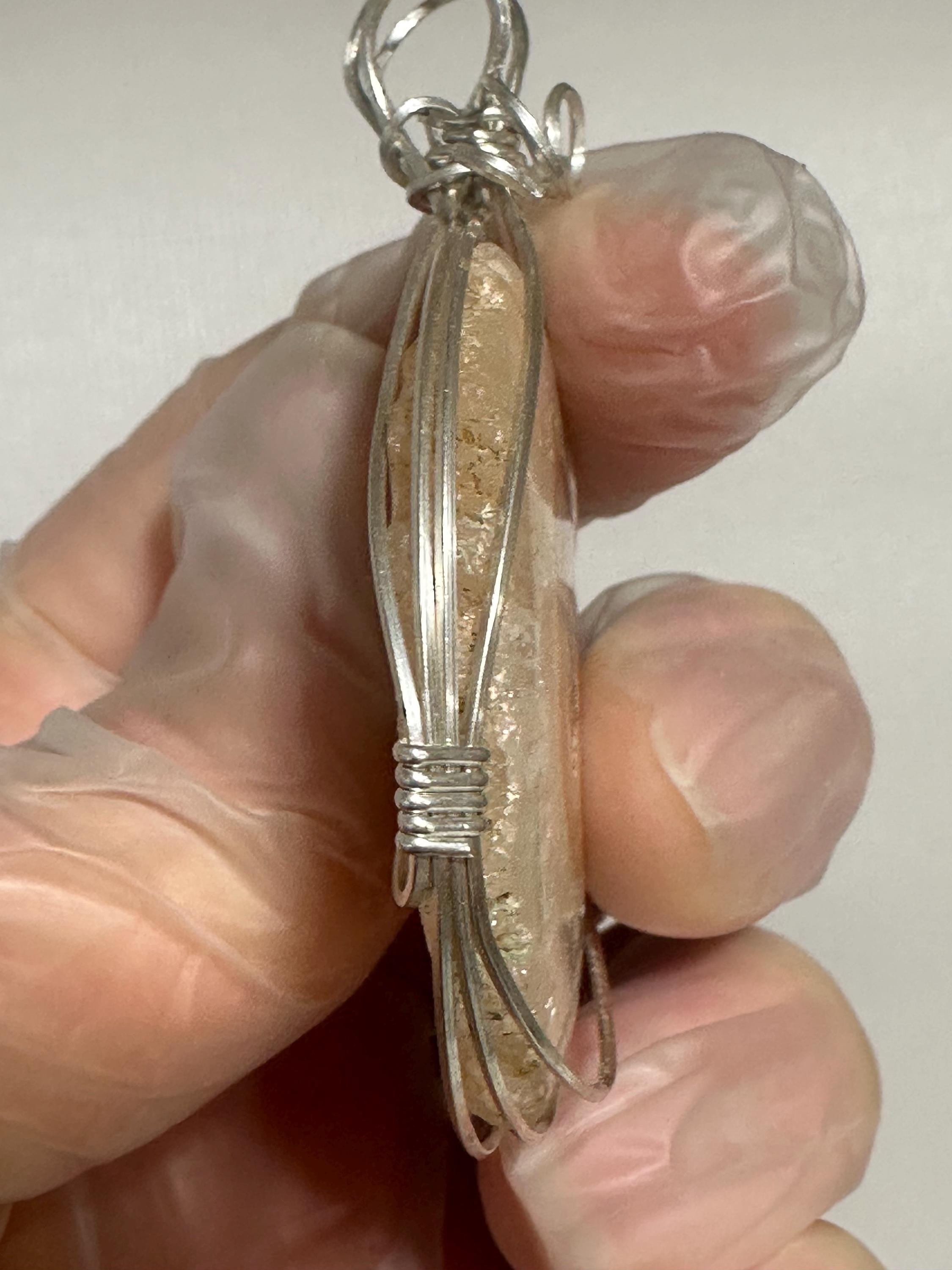 Geode Necklace, Argentium Silver Wire Wrapped stone, Italian 925 Silver Chain