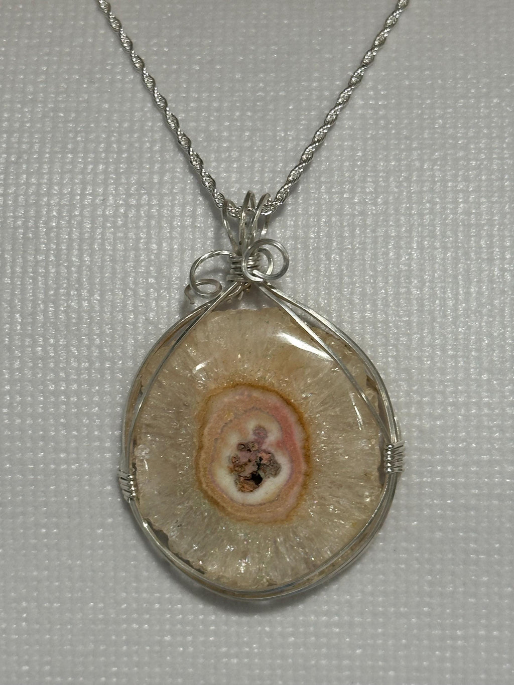 Geode Necklace, Argentium Silver Wire Wrapped stone, Italian 925 Silver Chain
