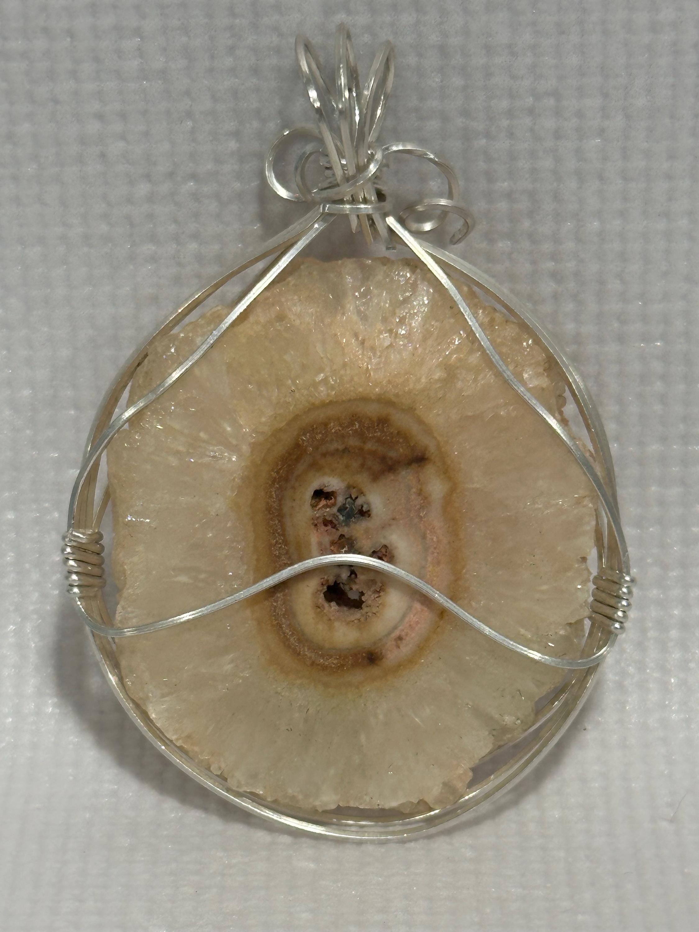 Geode Necklace, Argentium Silver Wire Wrapped stone, Italian 925 Silver Chain