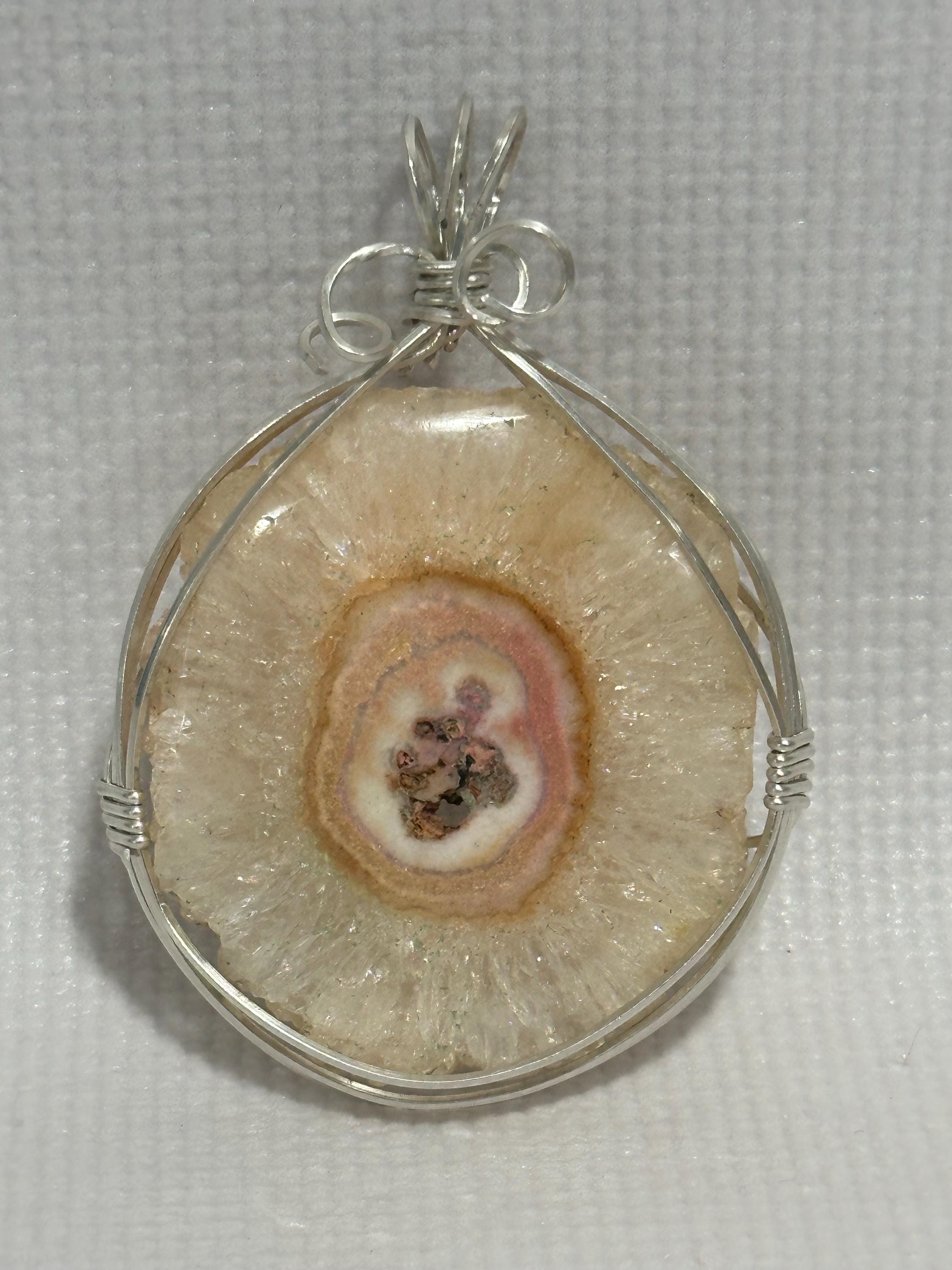 Geode Necklace, Argentium Silver Wire Wrapped stone, Italian 925 Silver Chain
