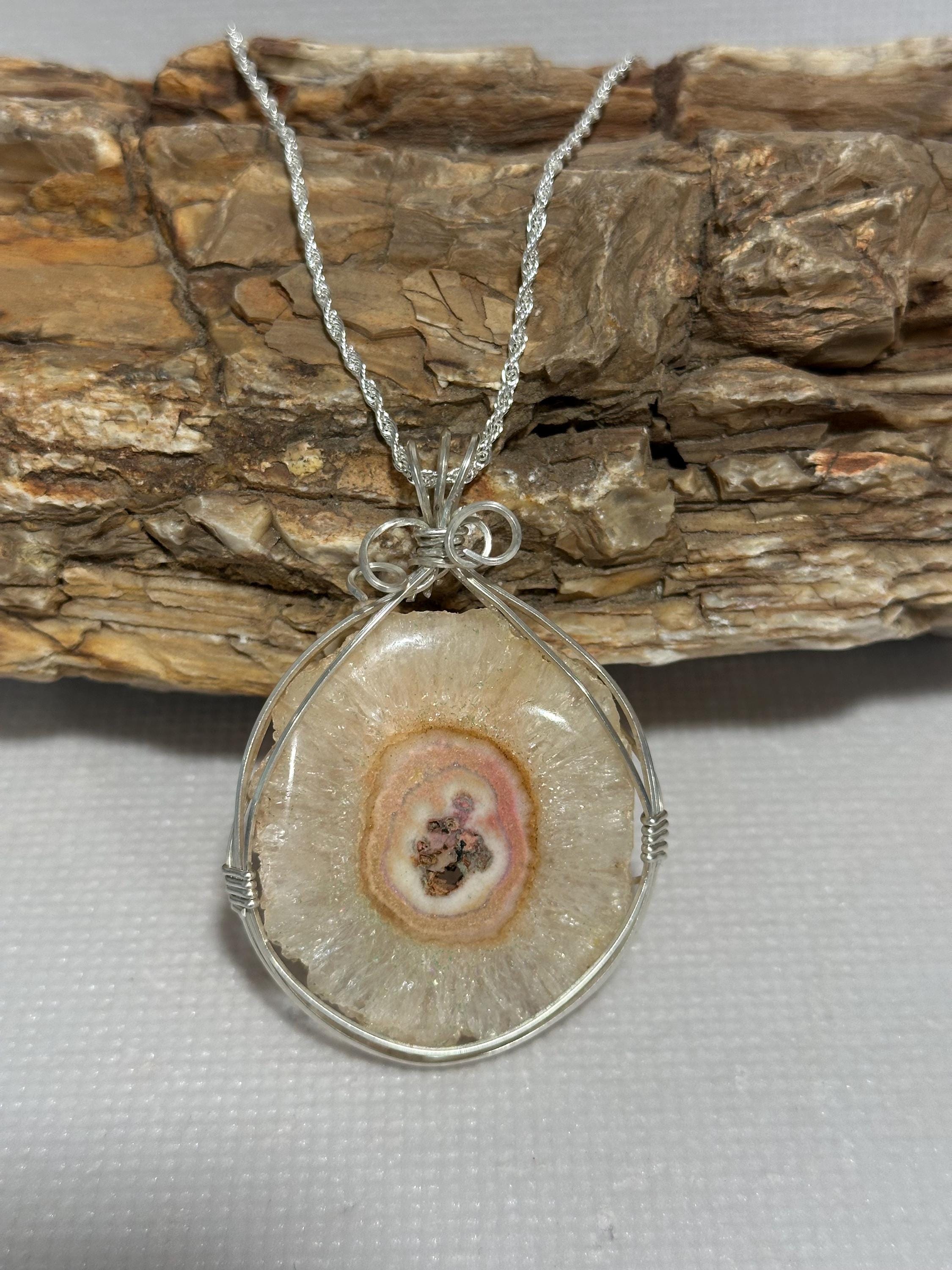 Geode Necklace, Argentium Silver Wire Wrapped stone, Italian 925 Silver Chain