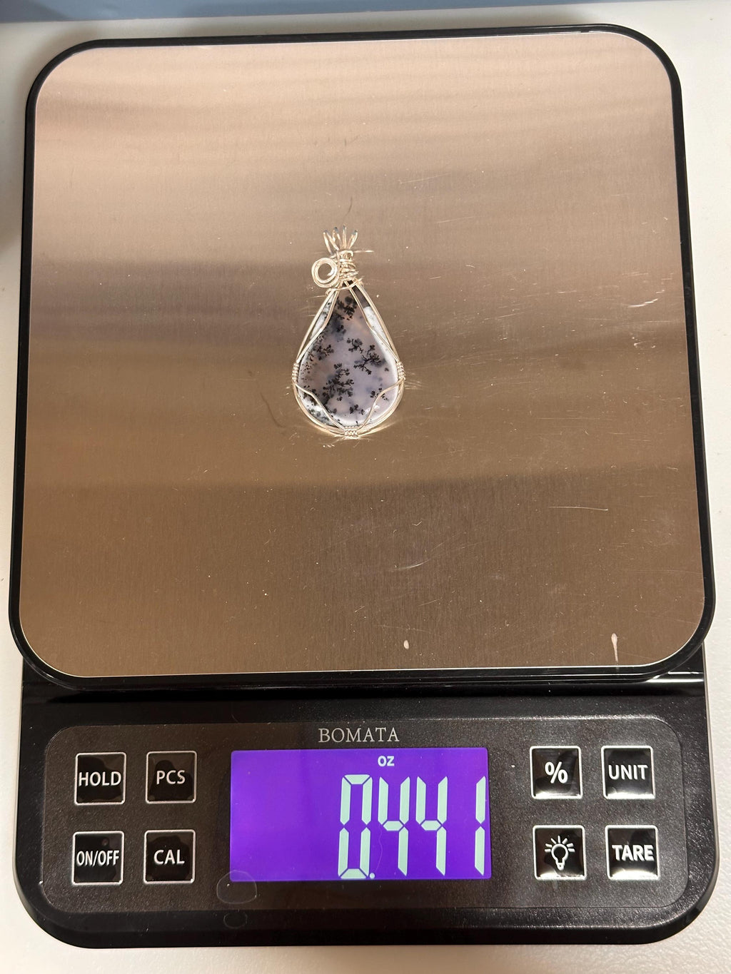 Dendritic Agate Pendant, Wire Wrapped Argentium Silver, Artisan Jewelry
