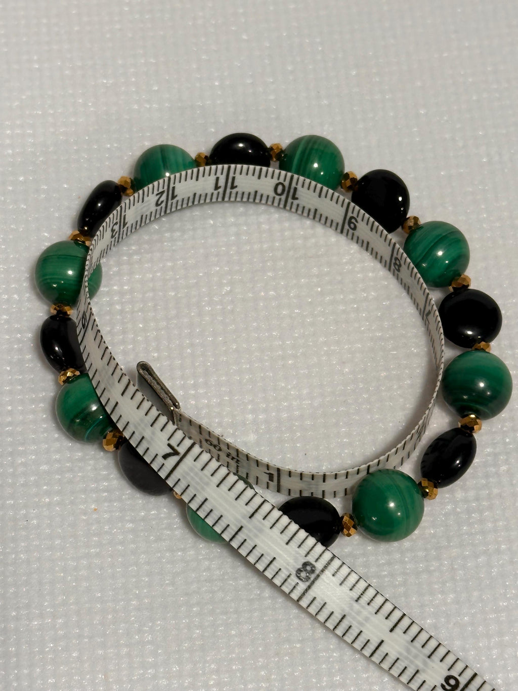 Gemstone stretch bracelet, Malachite and Obsidian with gold crystal accents, energy healing
