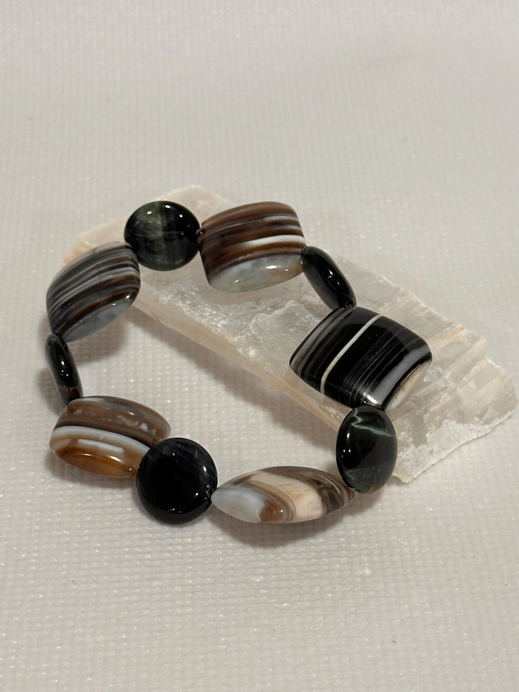 Gemstone stretch bracelet, Banded Agate and Blue Tiger Eye, energy healing