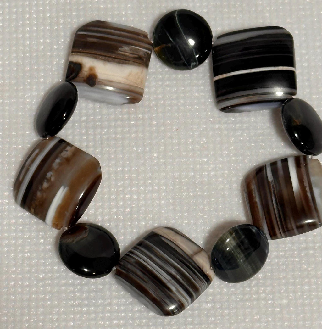 Gemstone stretch bracelet, Banded Agate and Blue Tiger Eye, energy healing