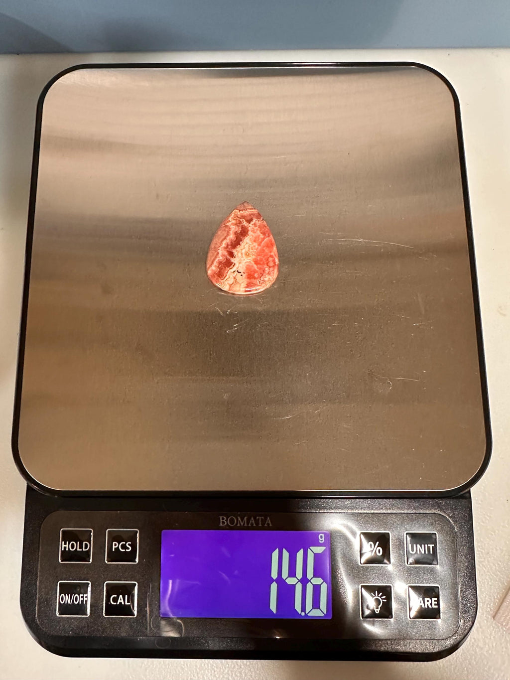 Rhodochrosite cabochon, creamy banding and GEMMY, for jewelry making