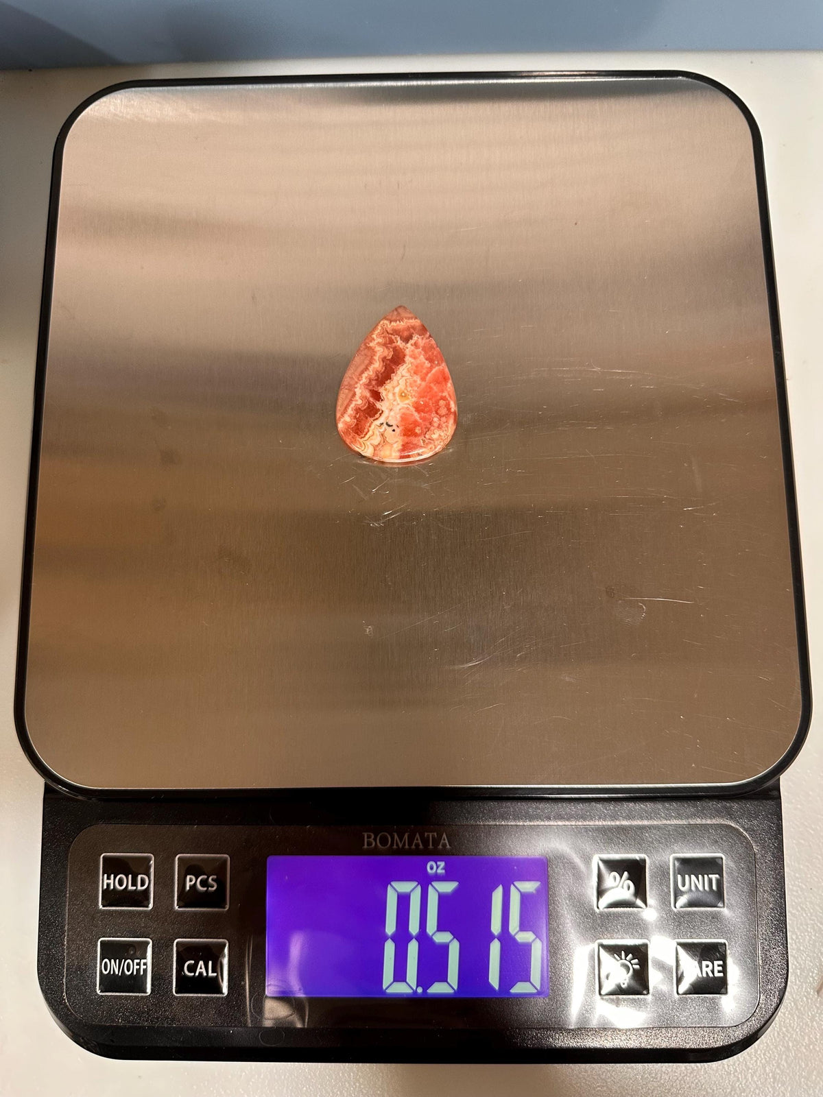 Rhodochrosite cabochon, creamy banding and GEMMY, for jewelry making