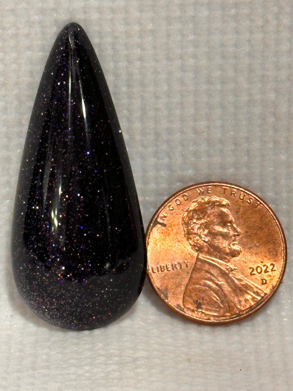 Blue Goldstone Cabochon, Sparkling Midnight Blue Teardrop, Hand Cut Jewelry Stone, Loose Cabochon