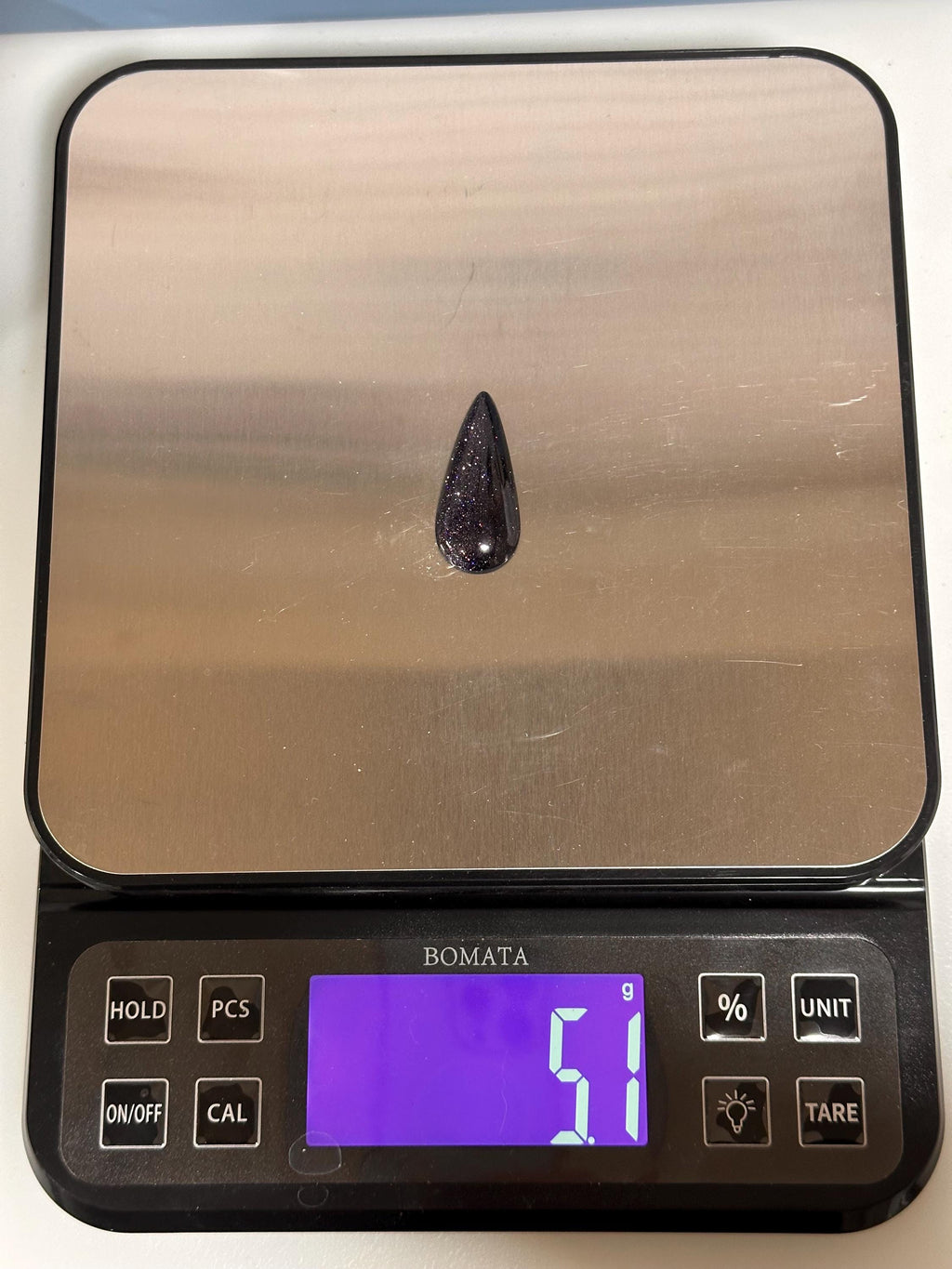 Blue Goldstone Cabochon, Sparkling Midnight Blue Teardrop, Hand Cut Jewelry Stone, Loose Cabochon