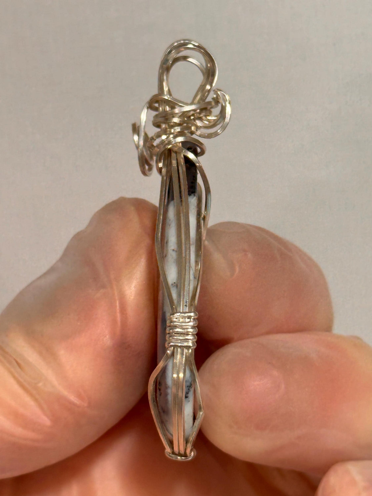 Dendritic Agate Pendant, Wire Wrapped Argentium Silver, Artisan Jewelry