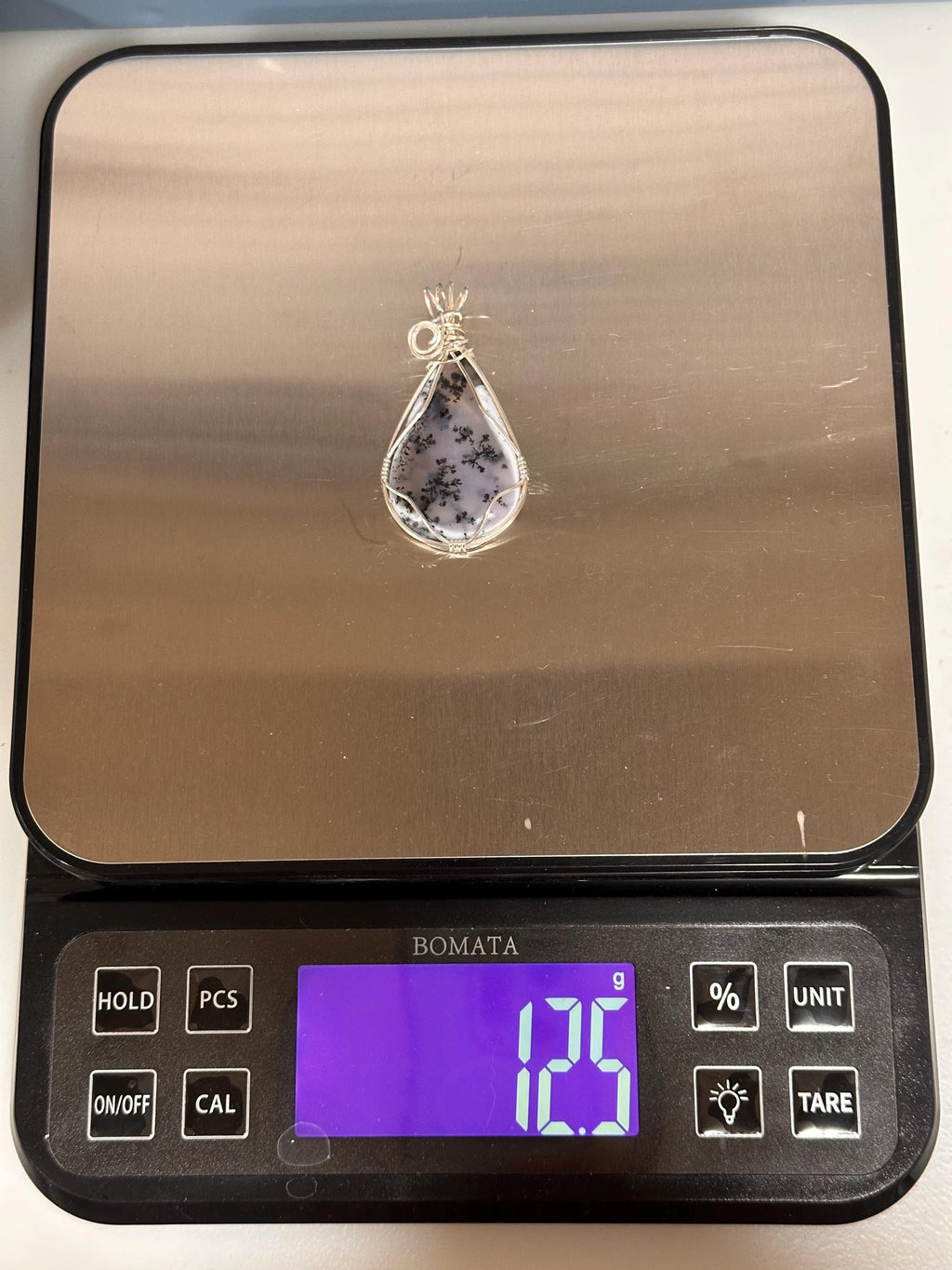 Dendritic Agate Pendant, Wire Wrapped Argentium Silver, Artisan Jewelry
