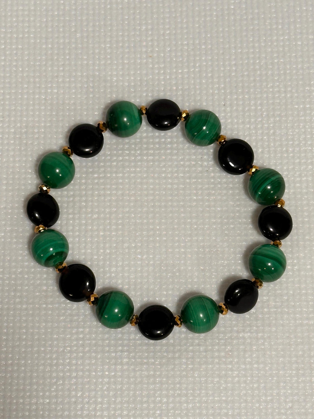 Gemstone stretch bracelet, Malachite and Obsidian with gold crystal accents, energy healing