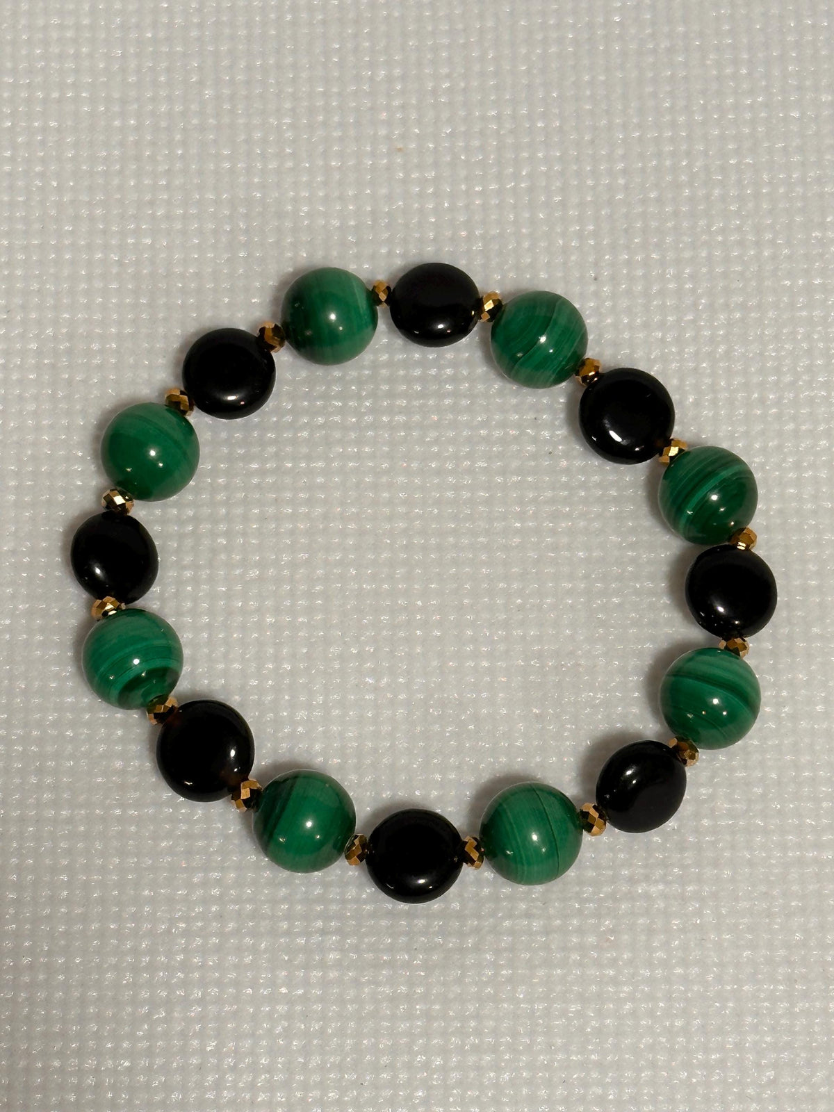 Gemstone stretch bracelet, Malachite and Obsidian with gold crystal accents, energy healing