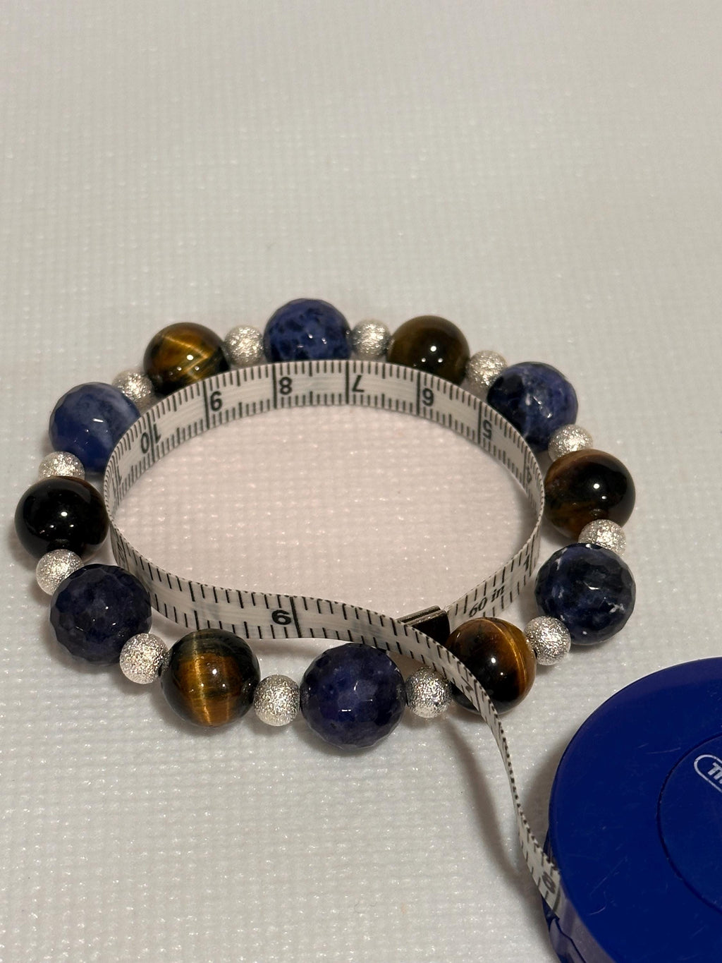Unique Gemstone Stretch Bracelet, Sodalite and Yellow Tiger Eye with Sterling-plated accents, energy healing
