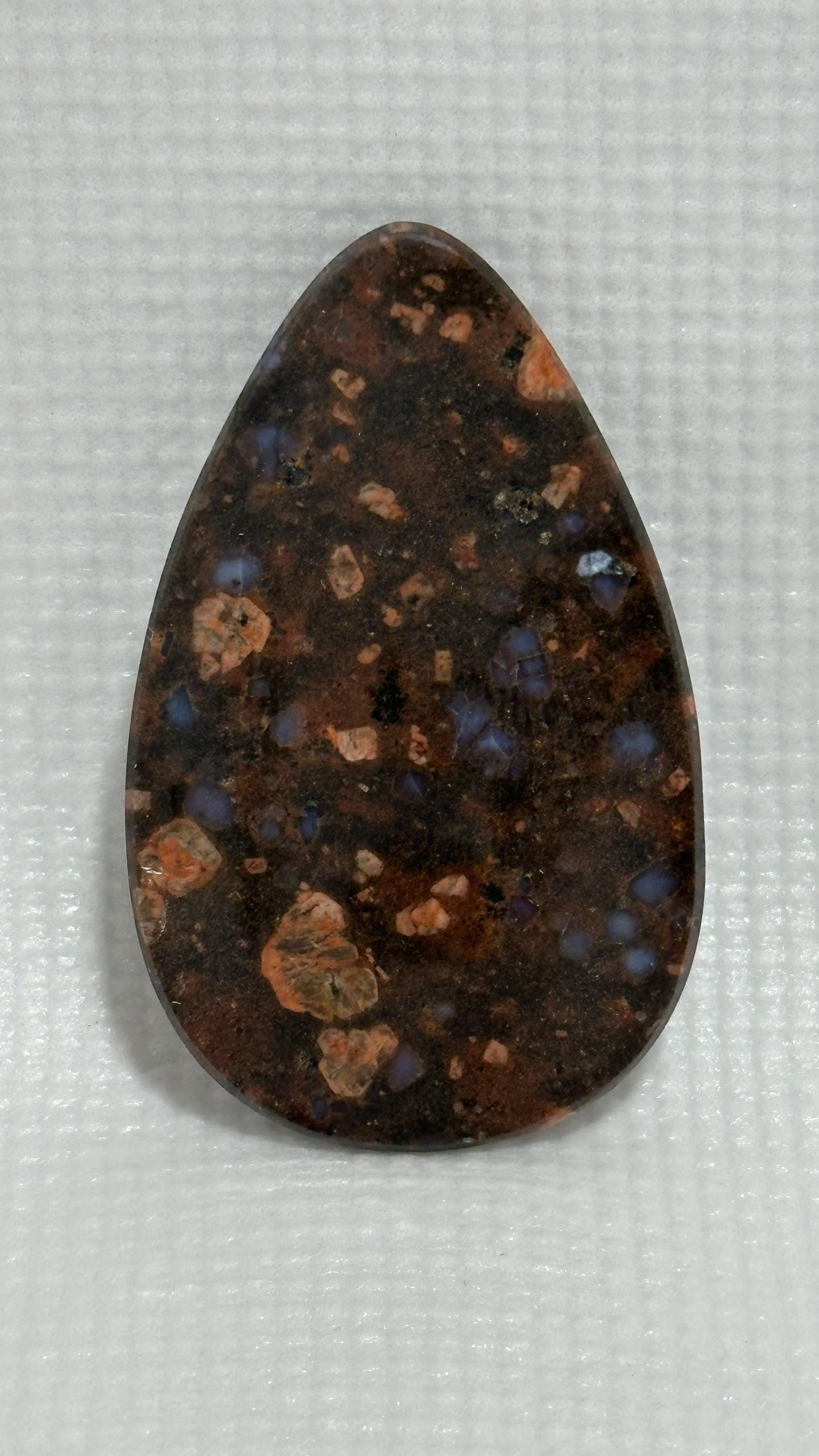 Llanite Rhyolite Teardrop Cabochon, Blue Quartz Jewelry Stone, Wire Wrapping Cab, Hand Polished Gemstone