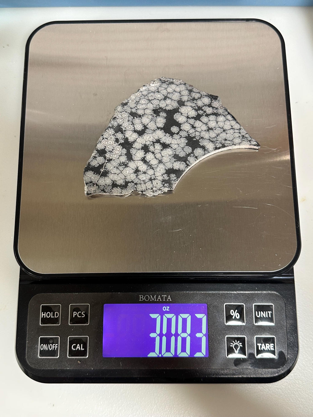 Snowflake Obsidian gemstone slab for lapidary fun, unpolished