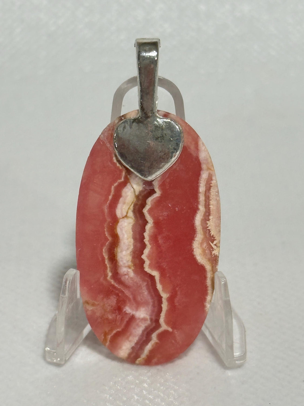 Rhodochrosite pendant, sterling silver plated bail
