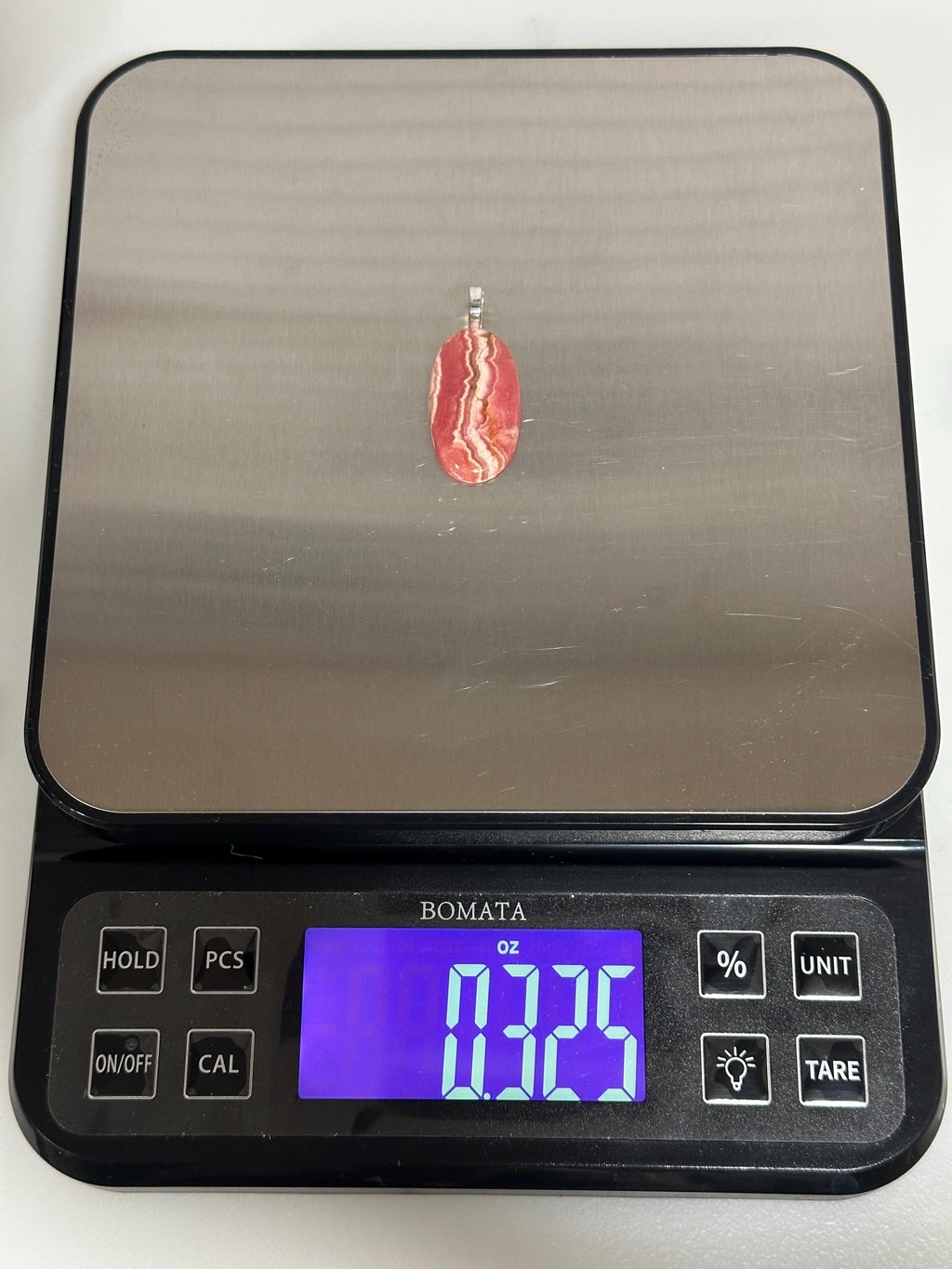 Rhodochrosite pendant, sterling silver plated bail