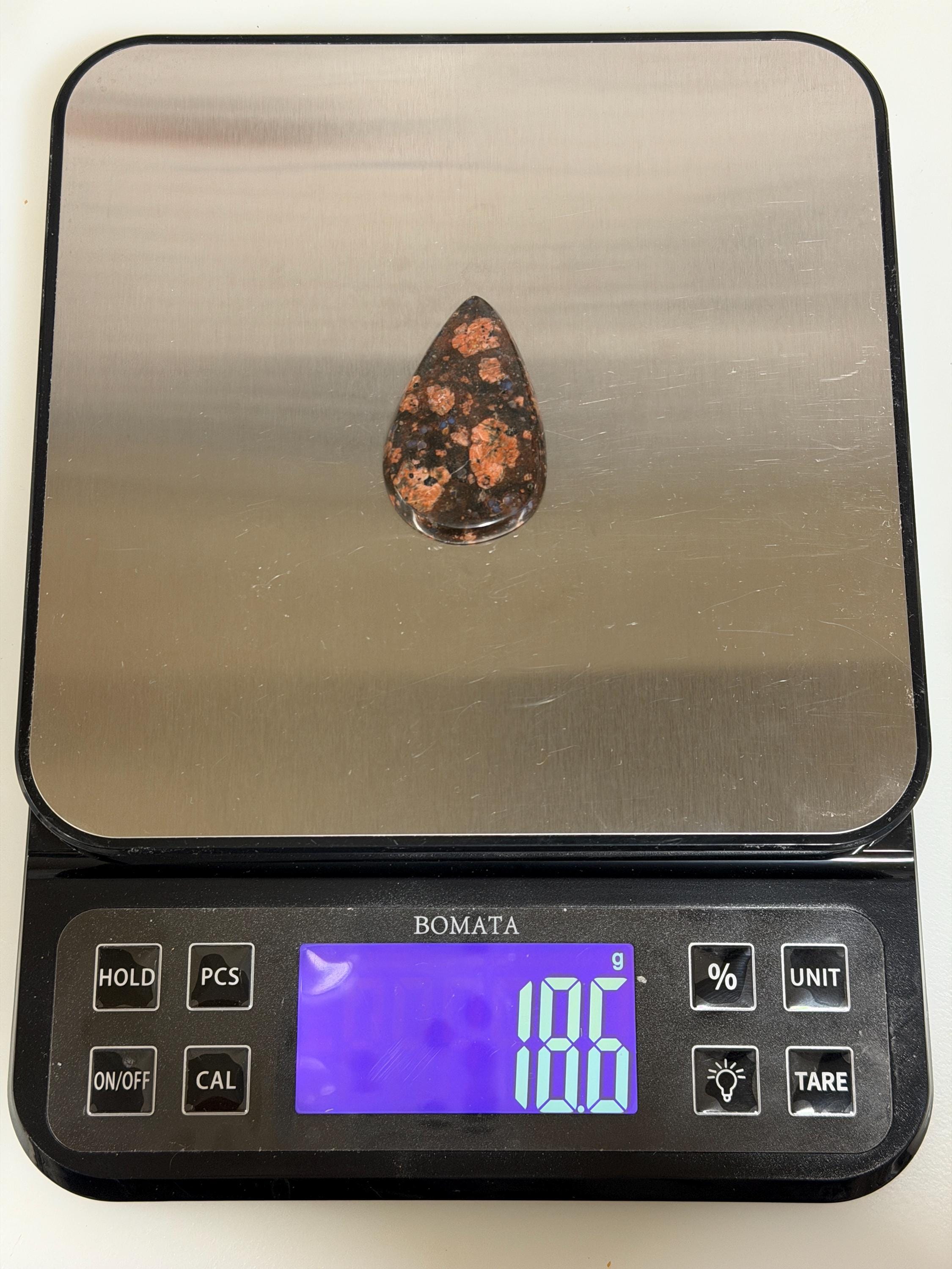 Llanite Rhyolite Teardrop Cabochon, Blue Quartz Jewelry Stone, Large Wire Wrapping Cab, Hand Polished Designer Gemstone