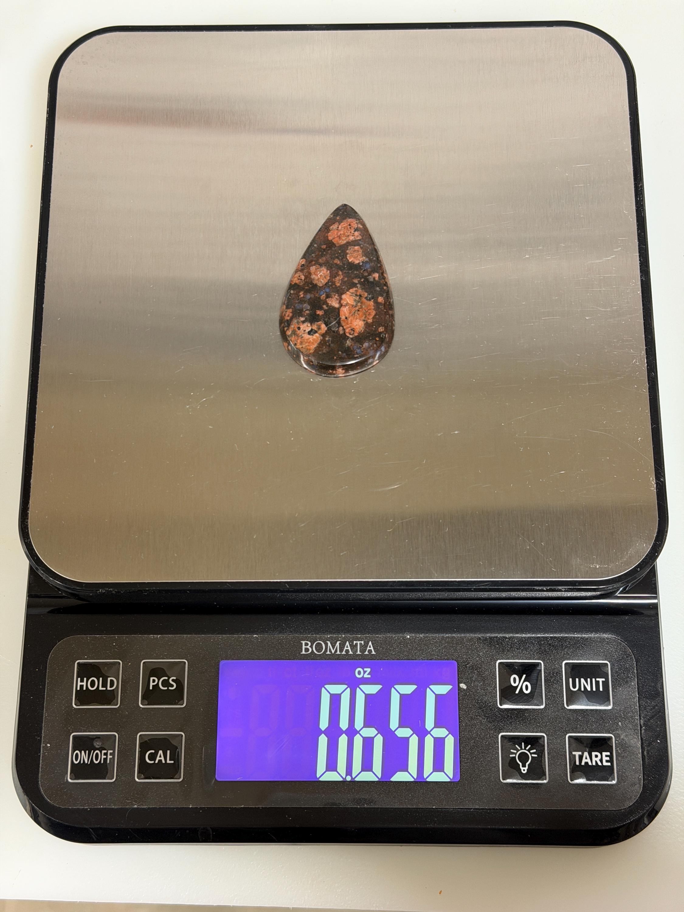 Llanite Rhyolite Teardrop Cabochon, Blue Quartz Jewelry Stone, Large Wire Wrapping Cab, Hand Polished Designer Gemstone