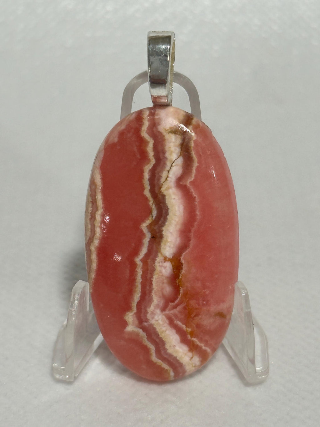 Rhodochrosite pendant, sterling silver plated bail