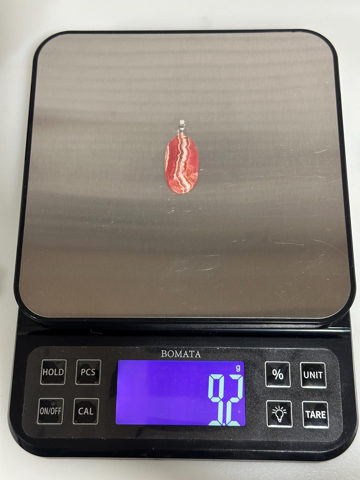 Rhodochrosite pendant, sterling silver plated bail