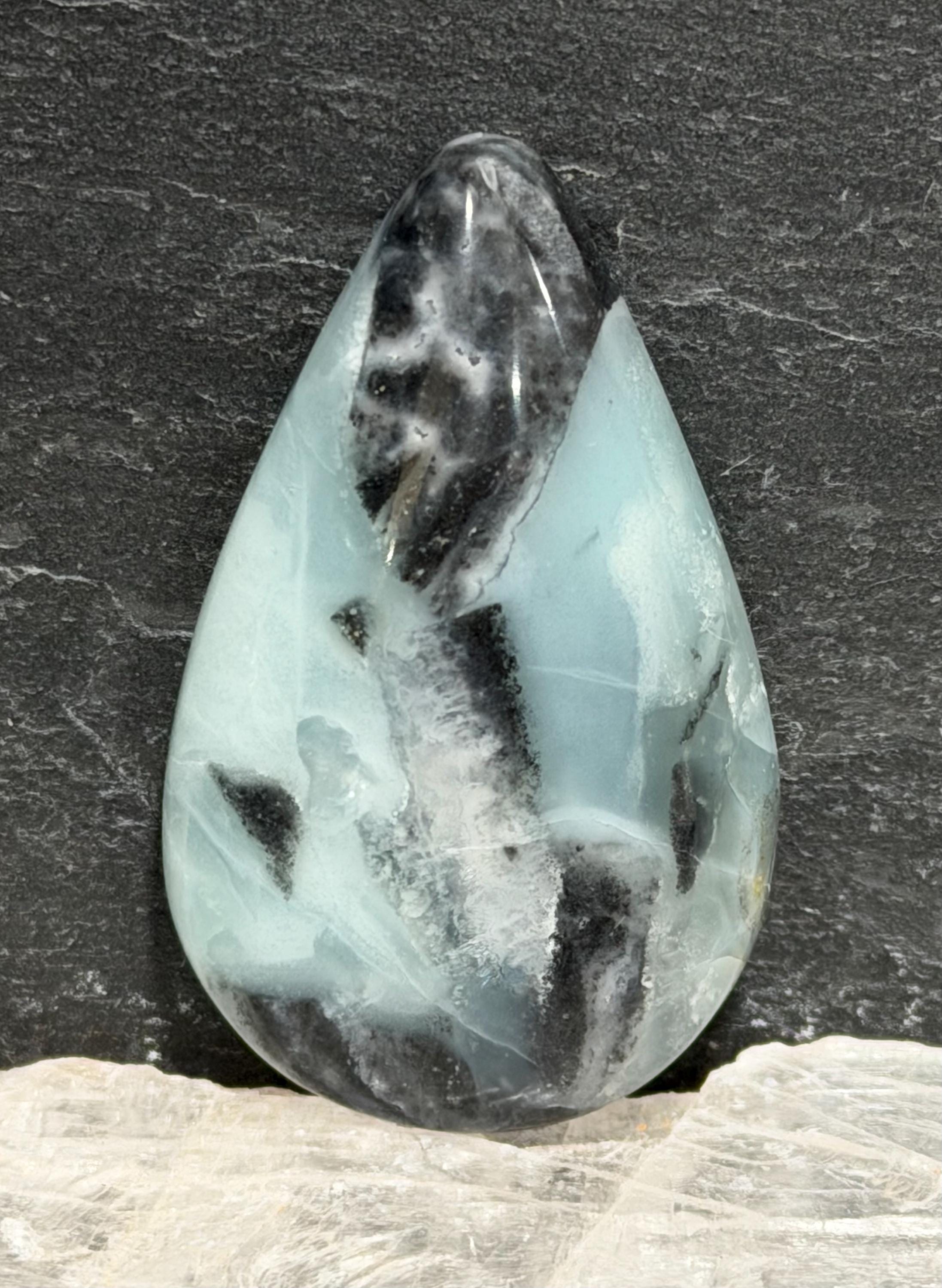Utah Sky Stone Teardrop Cabochon, Blue Black Designer Cabochon, Hand Cut Gemstone, Jewelry Making Stone