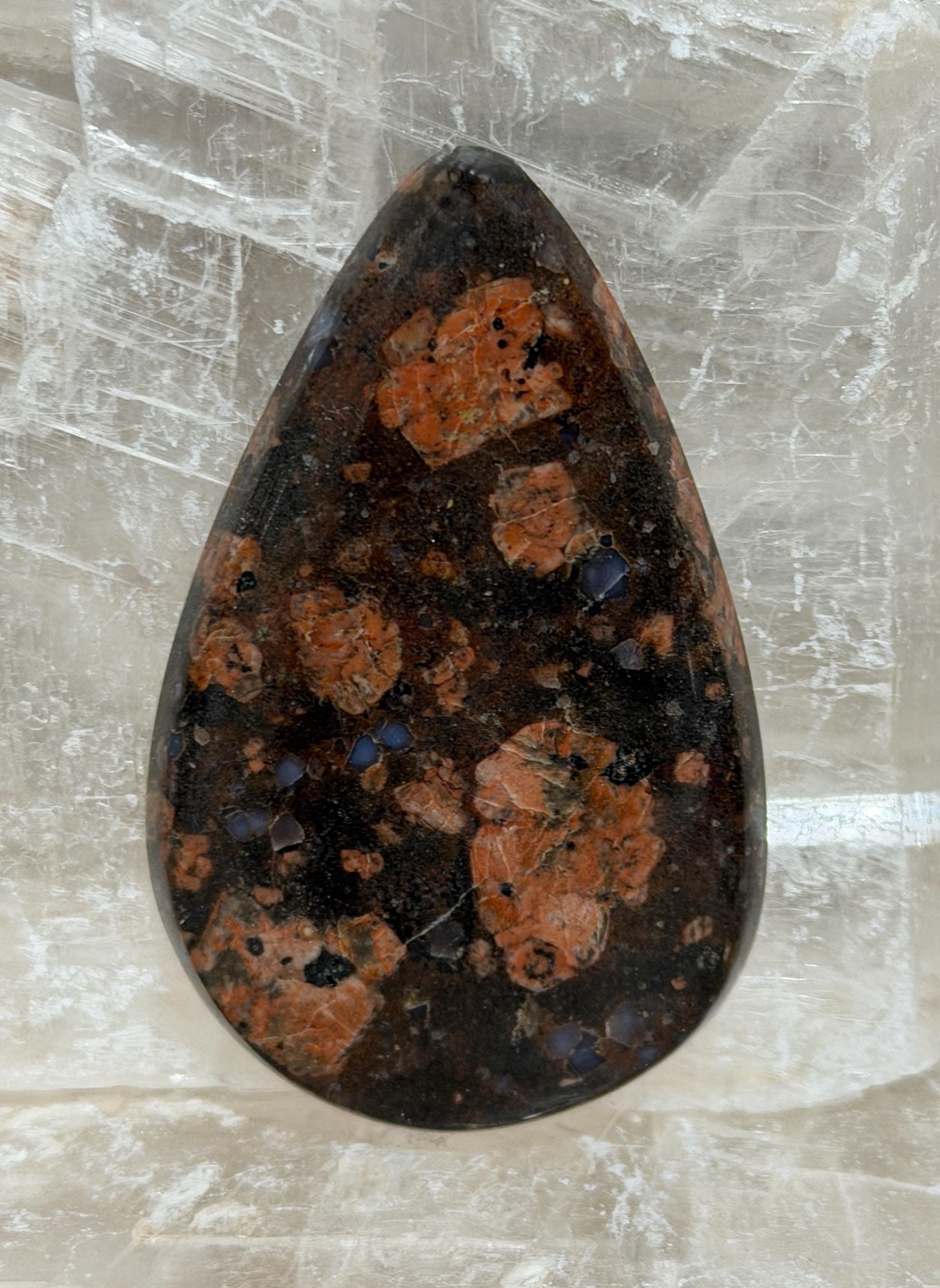 Llanite Rhyolite Teardrop Cabochon, Blue Quartz Jewelry Stone, Large Wire Wrapping Cab, Hand Polished Designer Gemstone