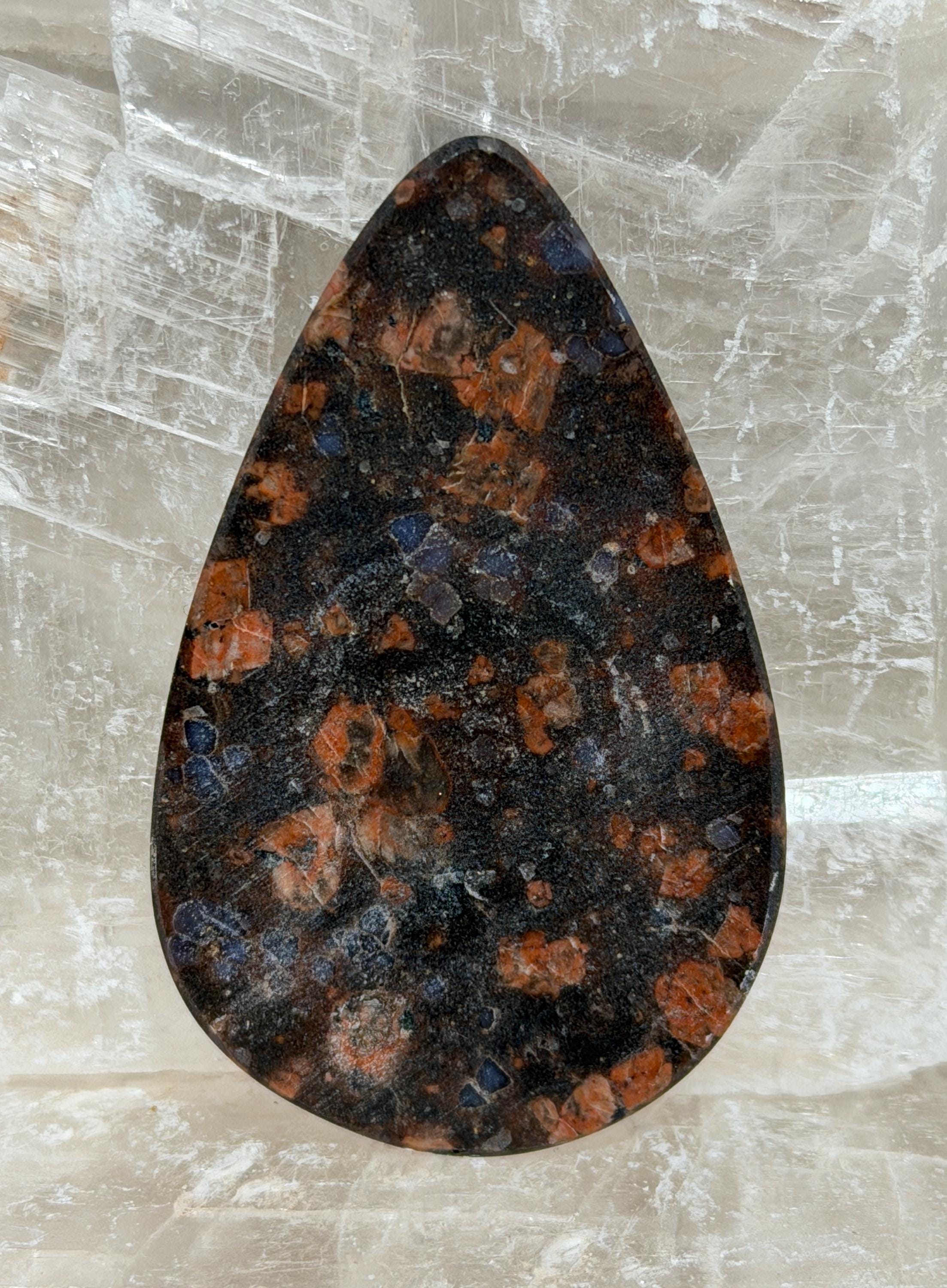 Llanite Rhyolite Teardrop Cabochon, Blue Quartz Jewelry Stone, Large Wire Wrapping Cab, Hand Polished Designer Gemstone
