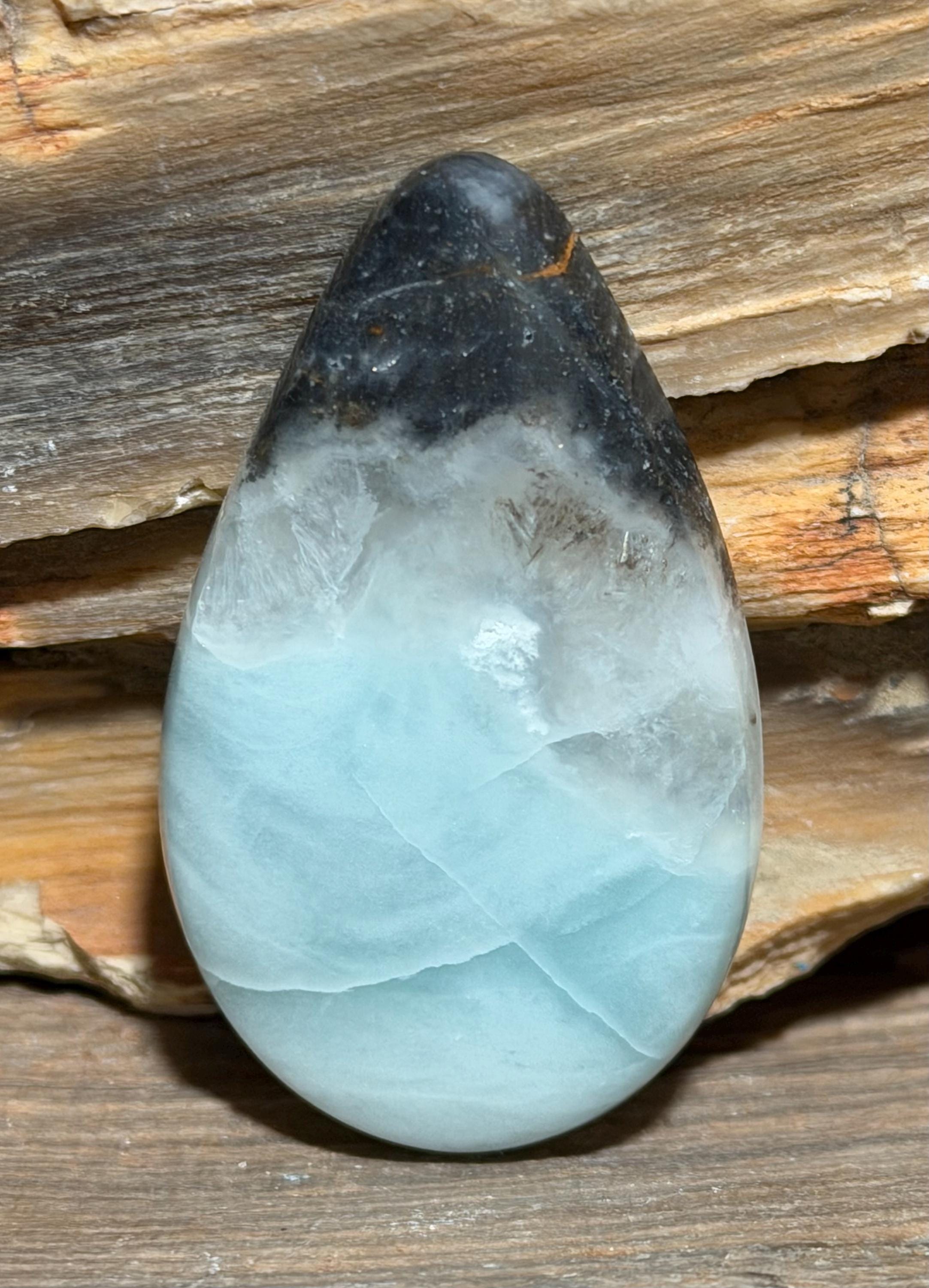 Utah Sky Stone Cabochon, Large Teardrop Cabochon, Blue Black Stone, Natural Inclusions, Hand Cut Gemstone, Wire Wrap Cab
