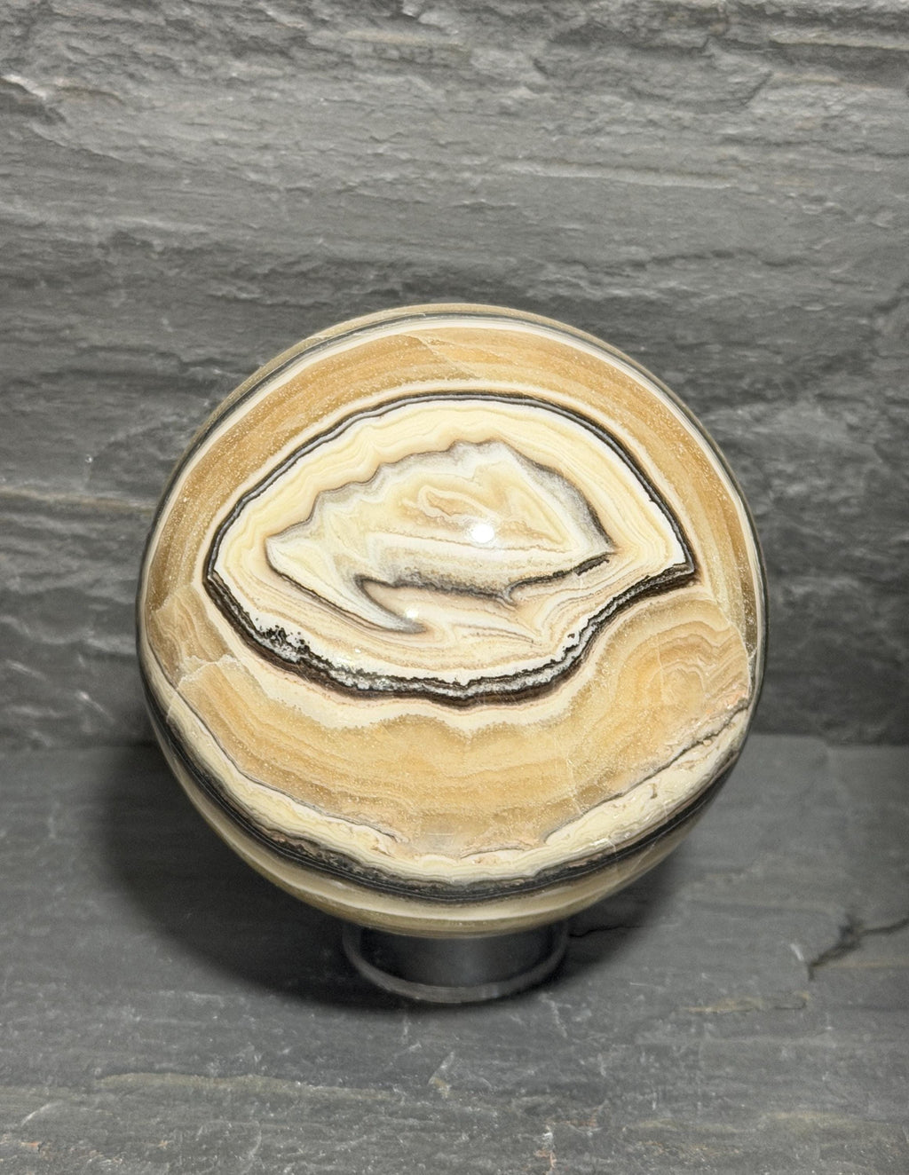 Banded Zebra Onyx Sphere with Eye, 3.3 Inch Multicolor Gemstone Display