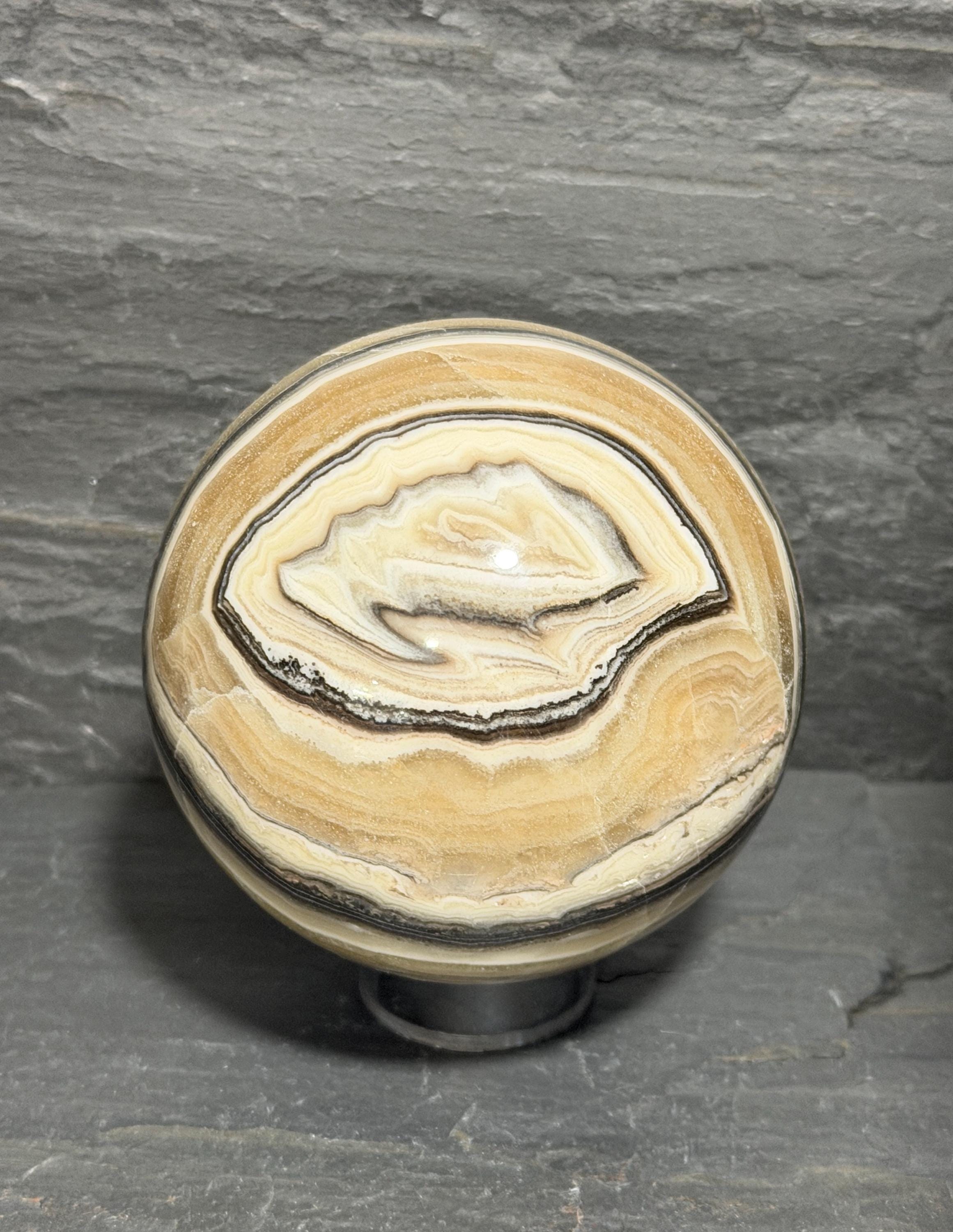 Banded Zebra Onyx Sphere with Eye, 3.3 Inch Multicolor Gemstone Display