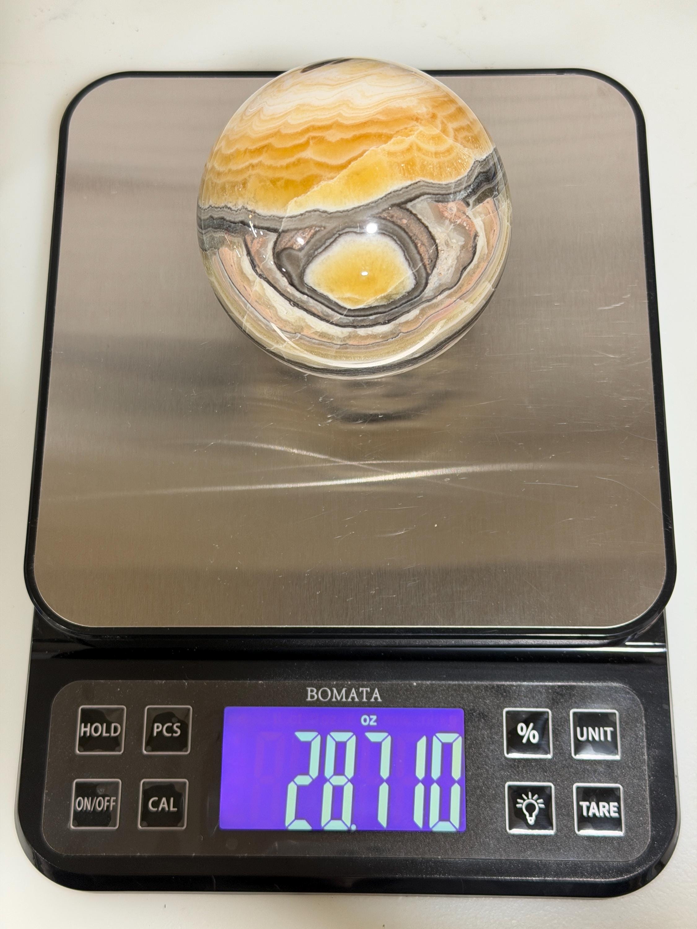 Banded Zebra Onyx Sphere with Eye, 3.3 Inch Multicolor Gemstone Display