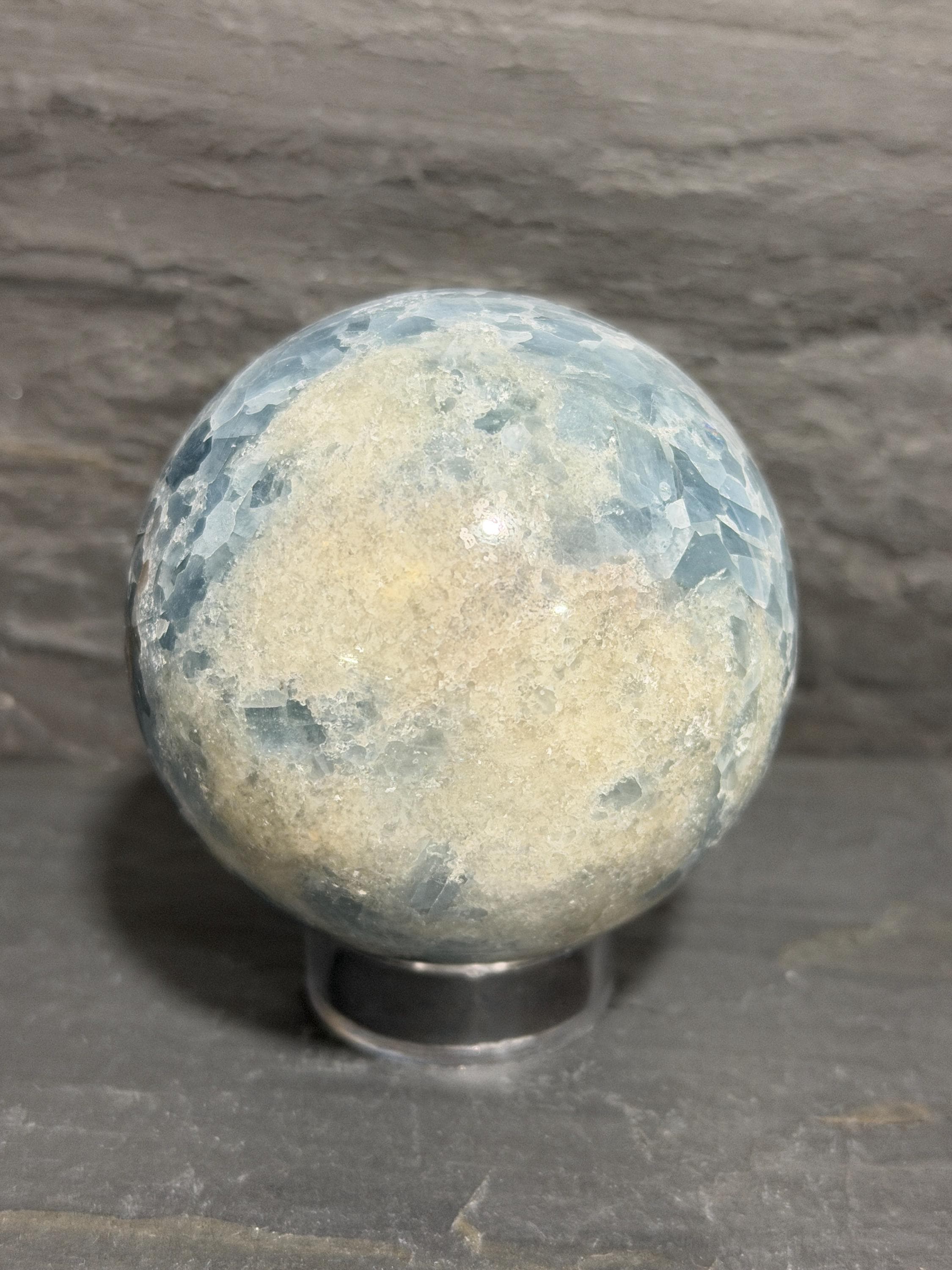Blue Calcite large matrix 2.52” sphere—INTACT