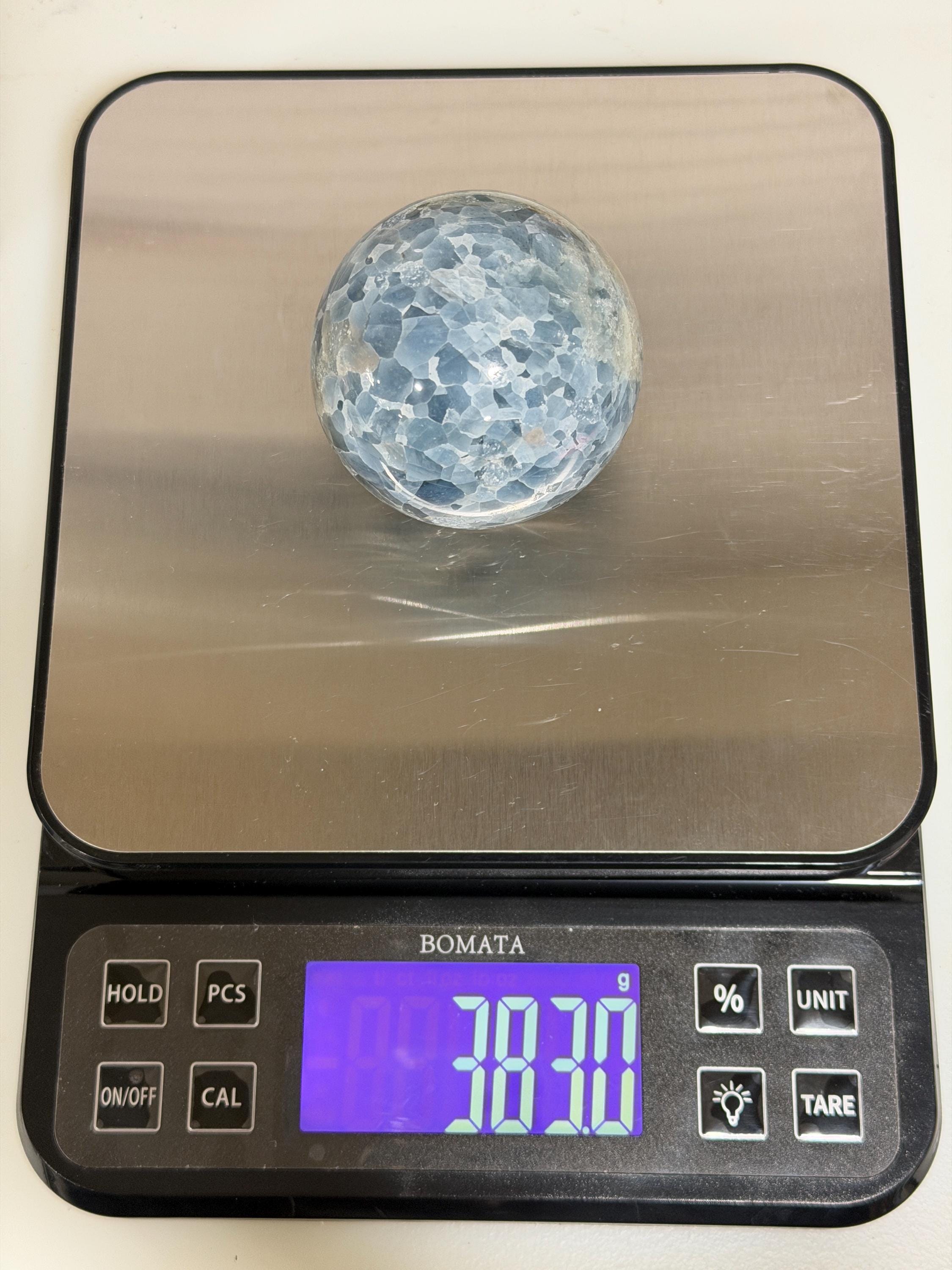 Blue Calcite large matrix 2.52” sphere—INTACT