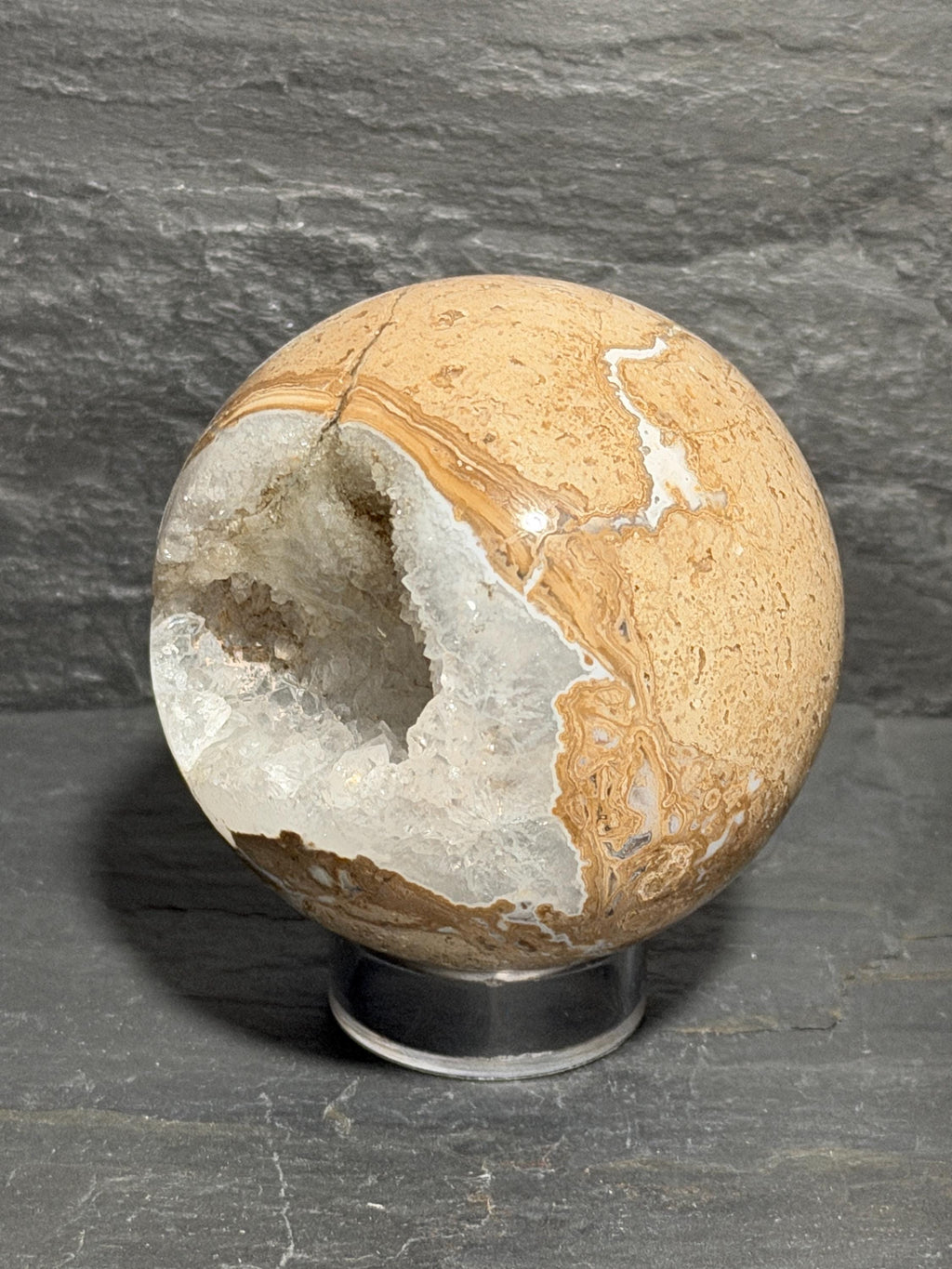 Druzy Beige Picture Jasper sphere, 2.61”, for reiki, energy healing, display, decor