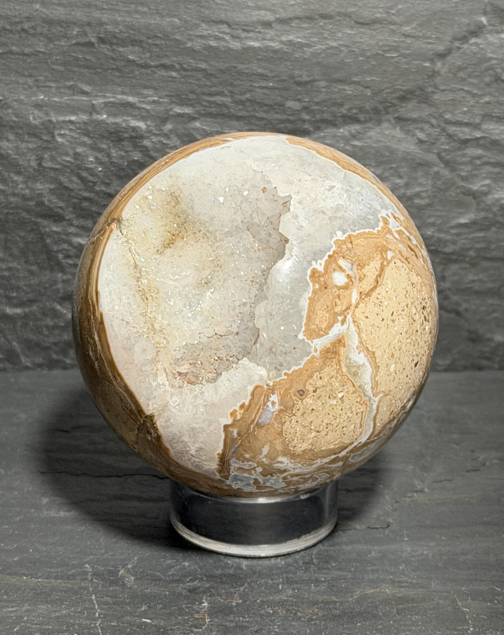 Druzy Beige Picture Jasper sphere, 2.61”, for reiki, energy healing, display, decor
