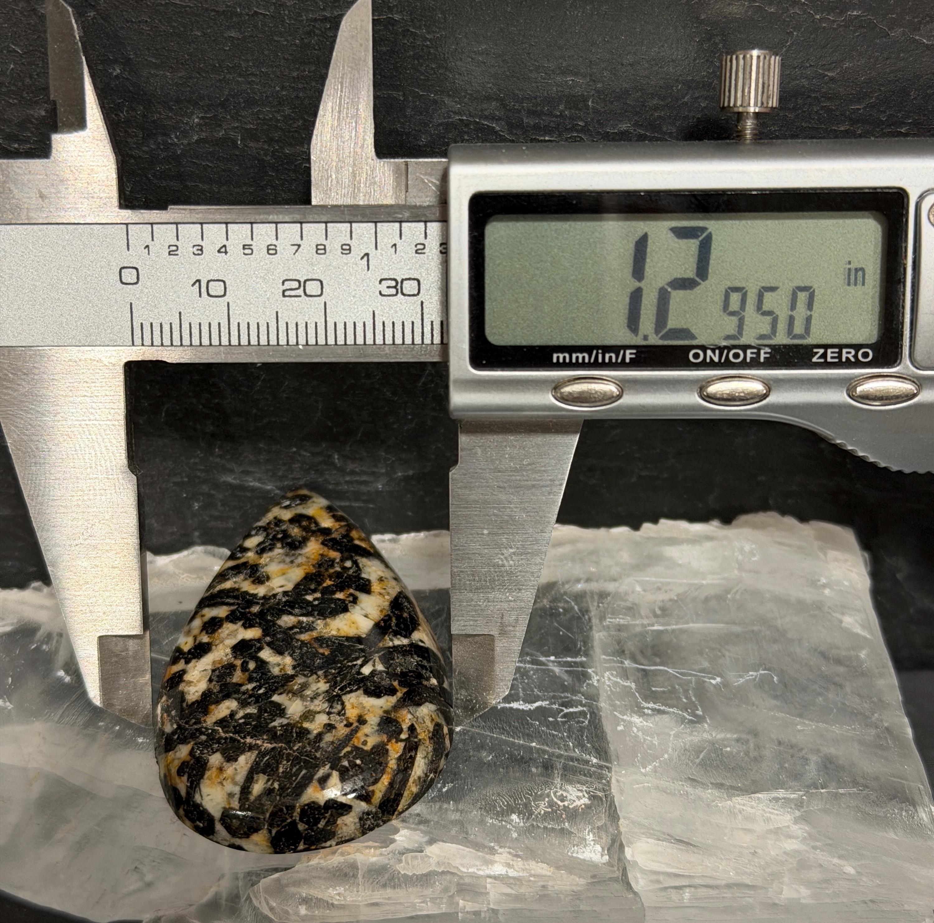 Black Tourmaline in Quartz & Feldspar Cabochon, Large Teardrop Cab, Natural Stone Cabochon, 2.04 inches