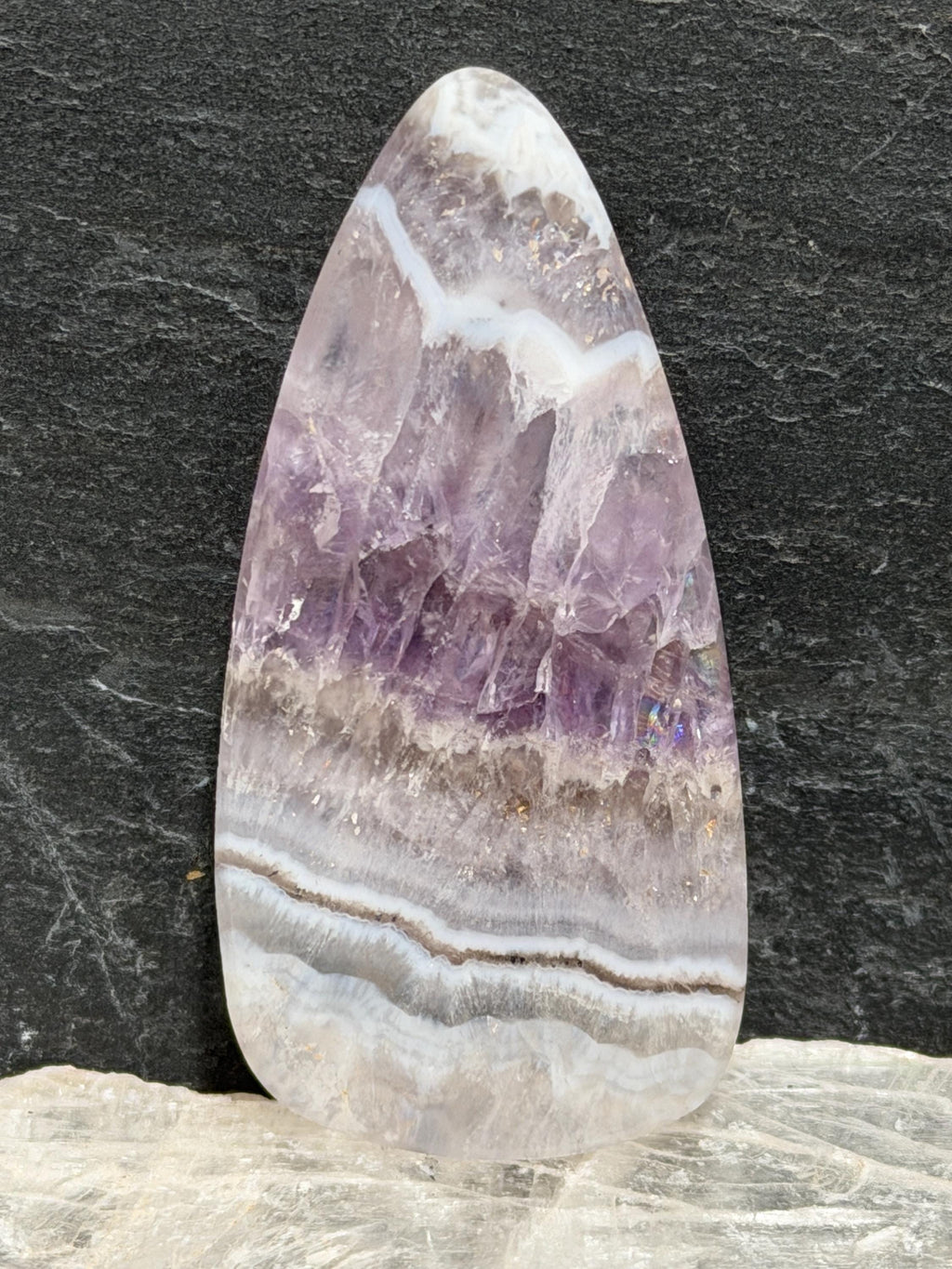 Chevron Amethyst Cabochon, Large Designer Stone, Gemmy Purple Flash, Hand Cut Polished Gemstone for Jewelry Making