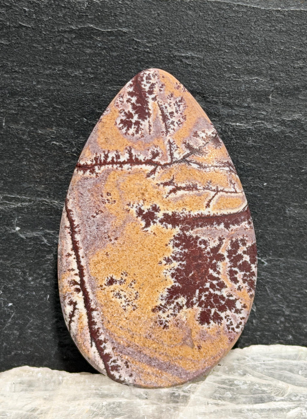 Picture Jasper Cabochon, Large Dendritic Sonoran Teardrop, Designer High Gloss Hand Cut Gemstone for Jewelry Making