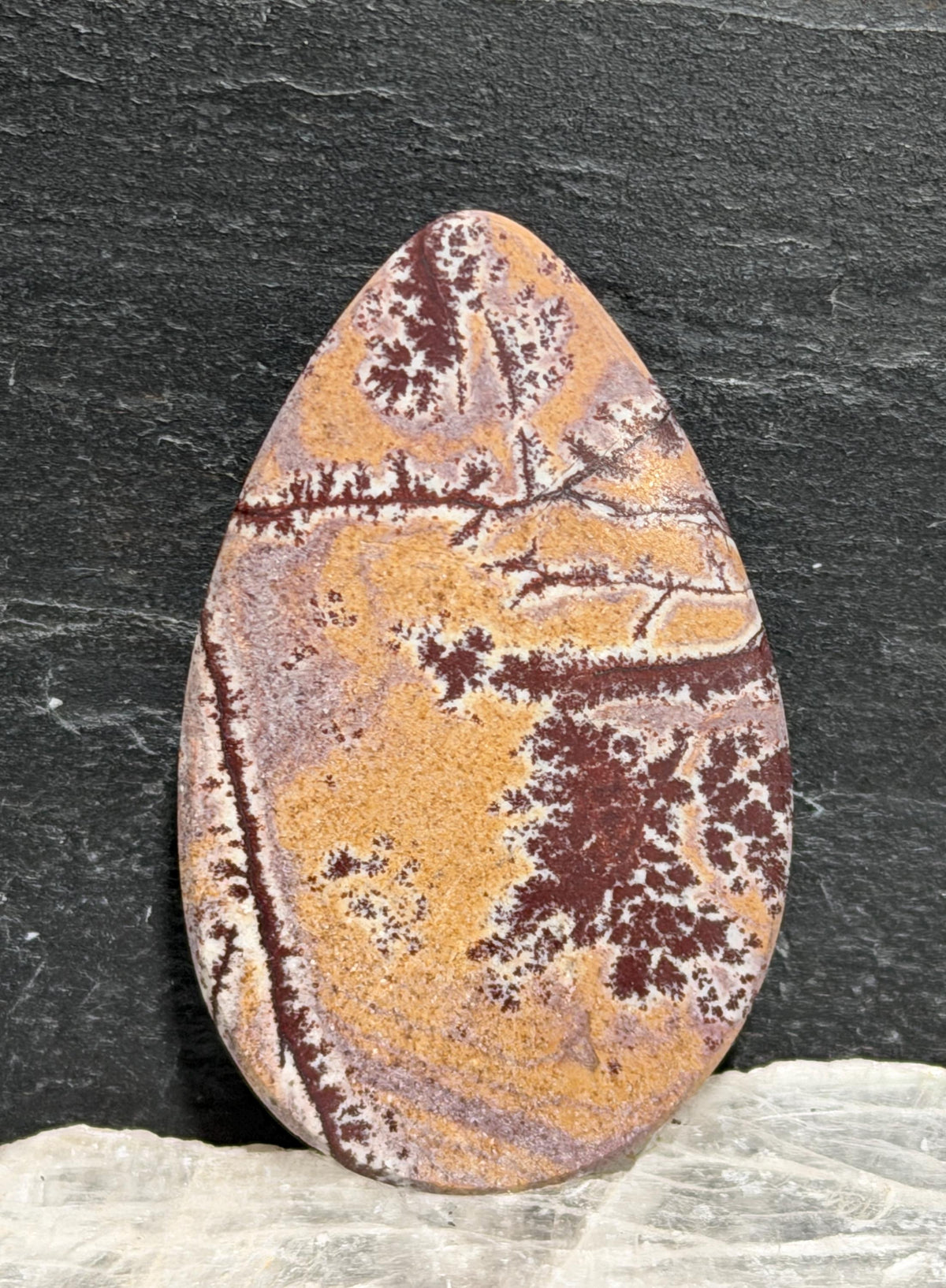 Picture Jasper Cabochon, Large Dendritic Sonoran Teardrop, Designer High Gloss Hand Cut Gemstone for Jewelry Making