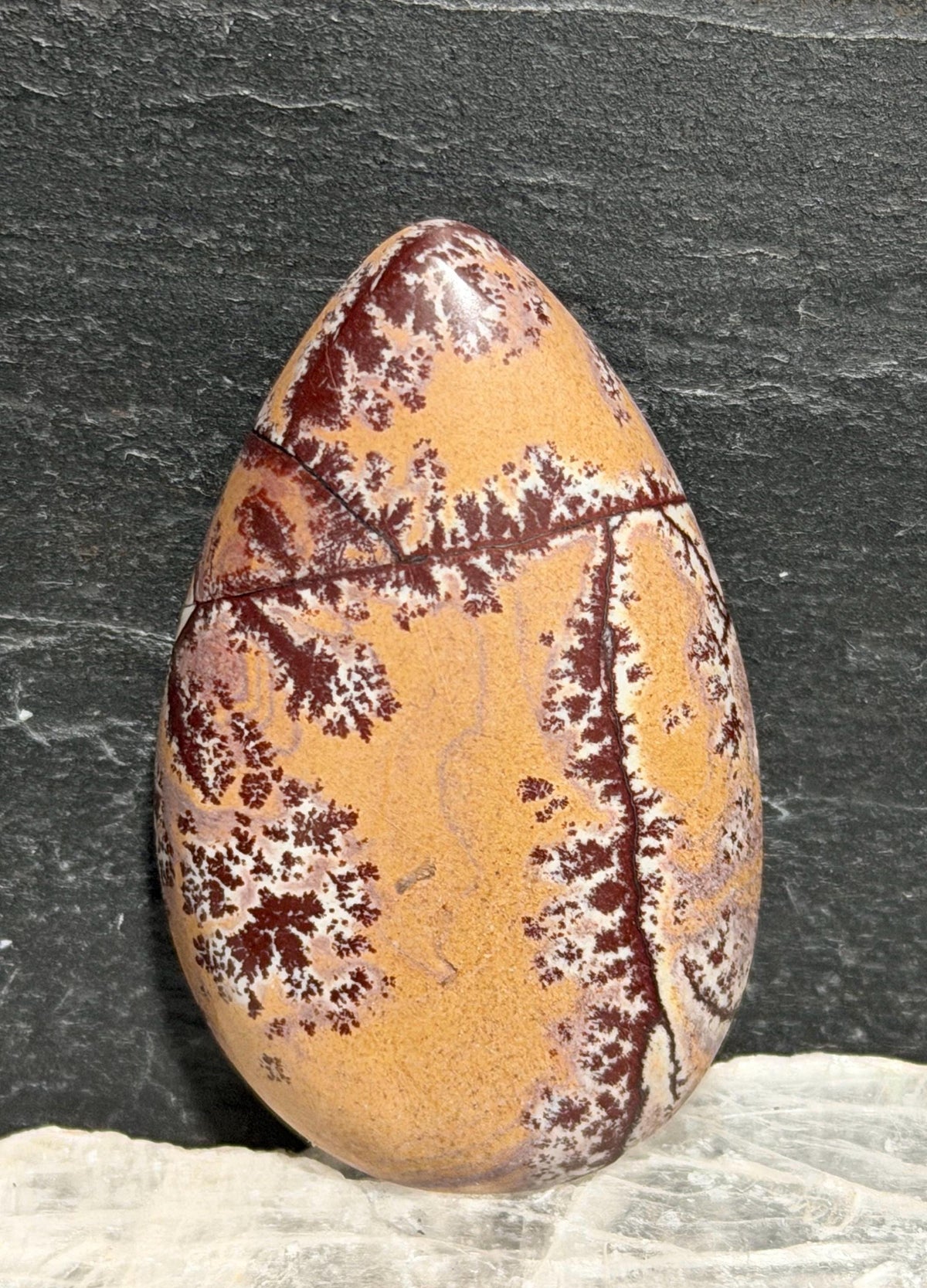 Picture Jasper Cabochon, Large Dendritic Sonoran Teardrop, Designer High Gloss Hand Cut Gemstone for Jewelry Making