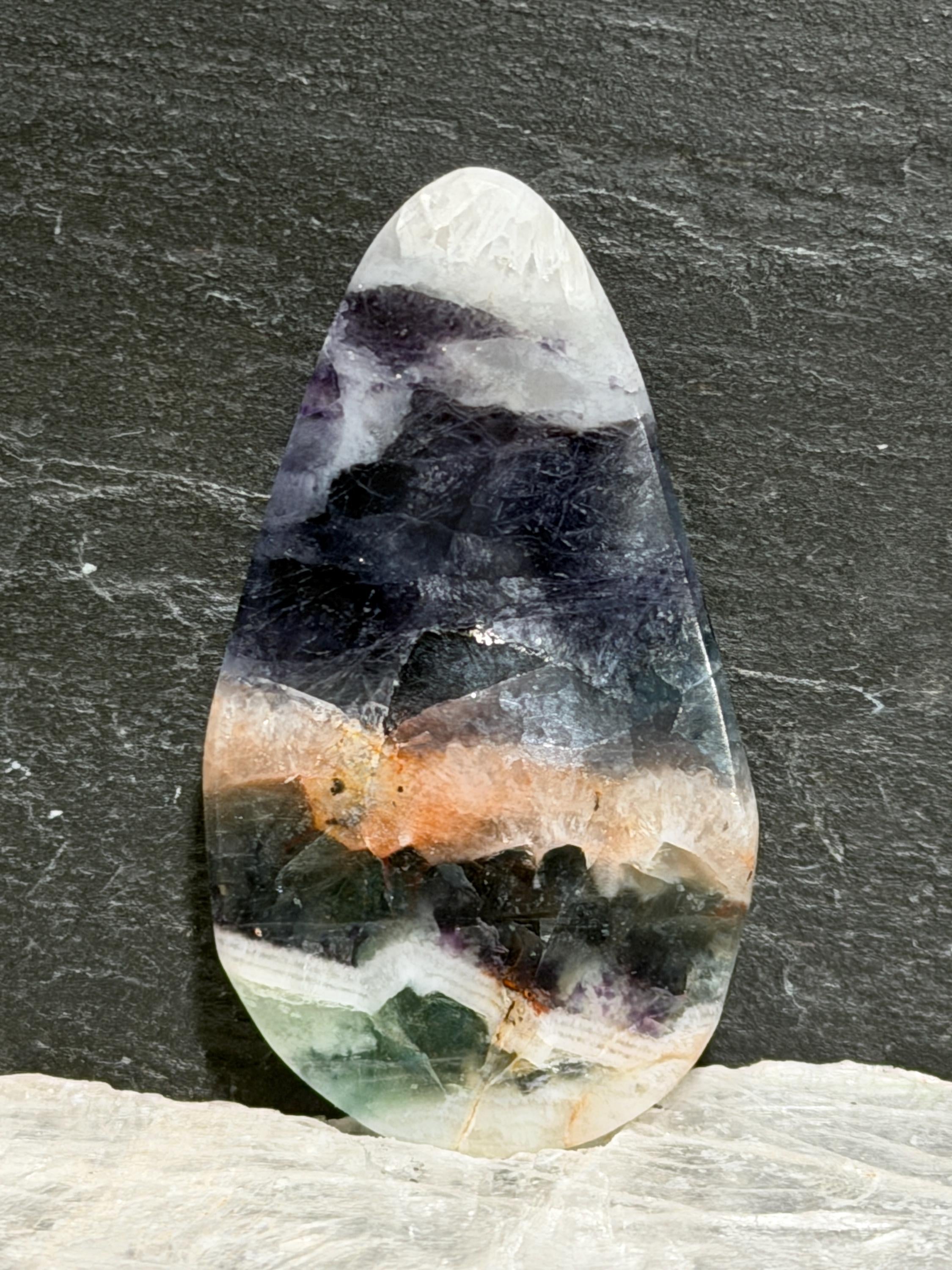 Chevron Fluorite Cabochon, Purple Green Banded Fluorite, Scenic Picture Stone, Hand Cut Gemstone, Jewelry Making Stone