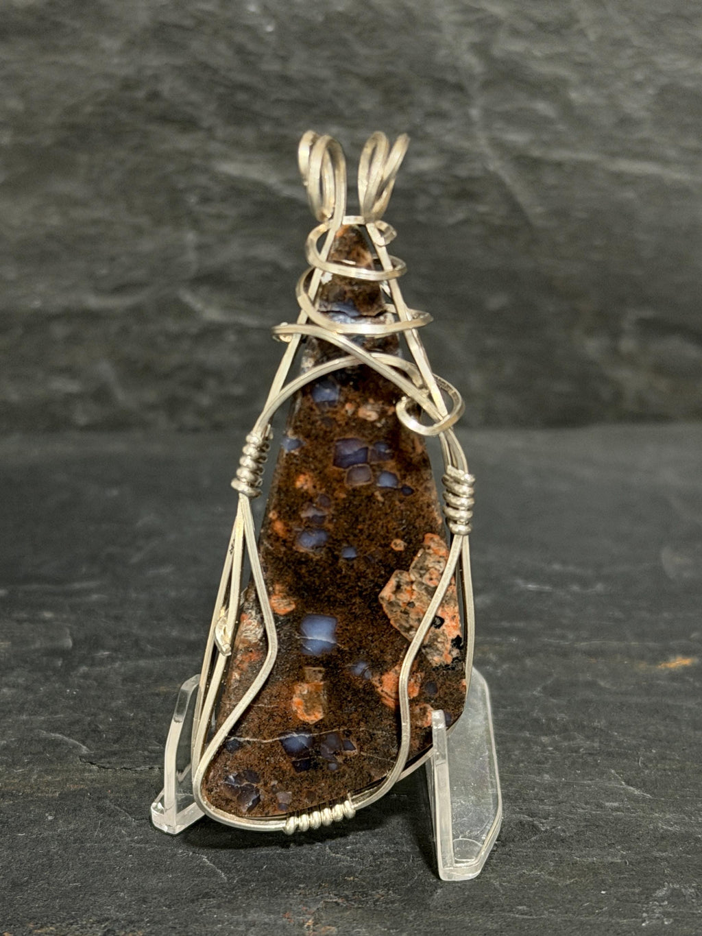 Llanite Pendant Necklace, Argentium Silver Wire, Sterling Chain