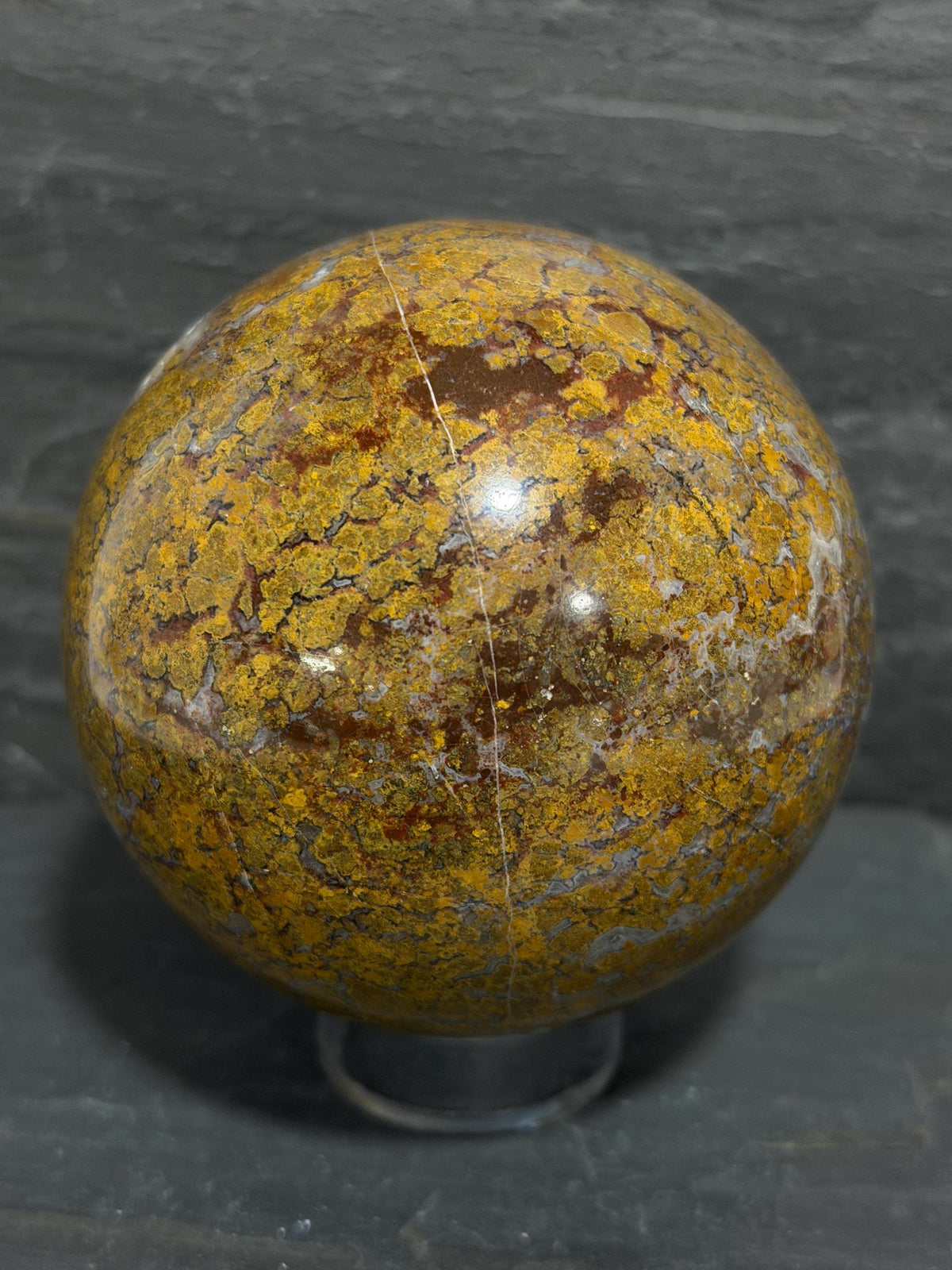 Maury Mountain Moss Agate Sphere, Oregon Moss Agate, Golden Ochre Plume Agate, 3.08 Inch Polished Stone Sphere
